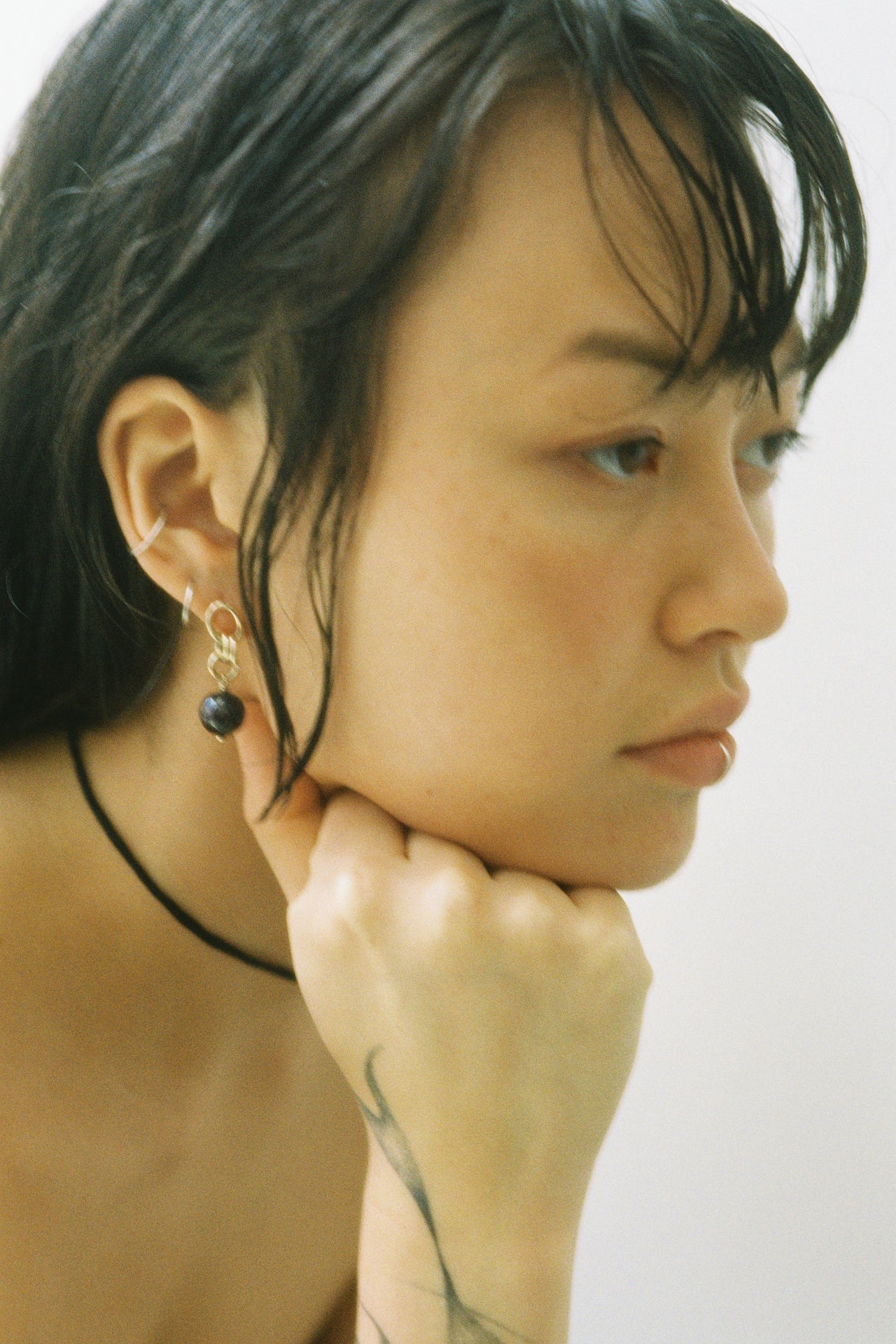 The Lair Jewellery Tansui Earrings Black Keshi Pearl Silver