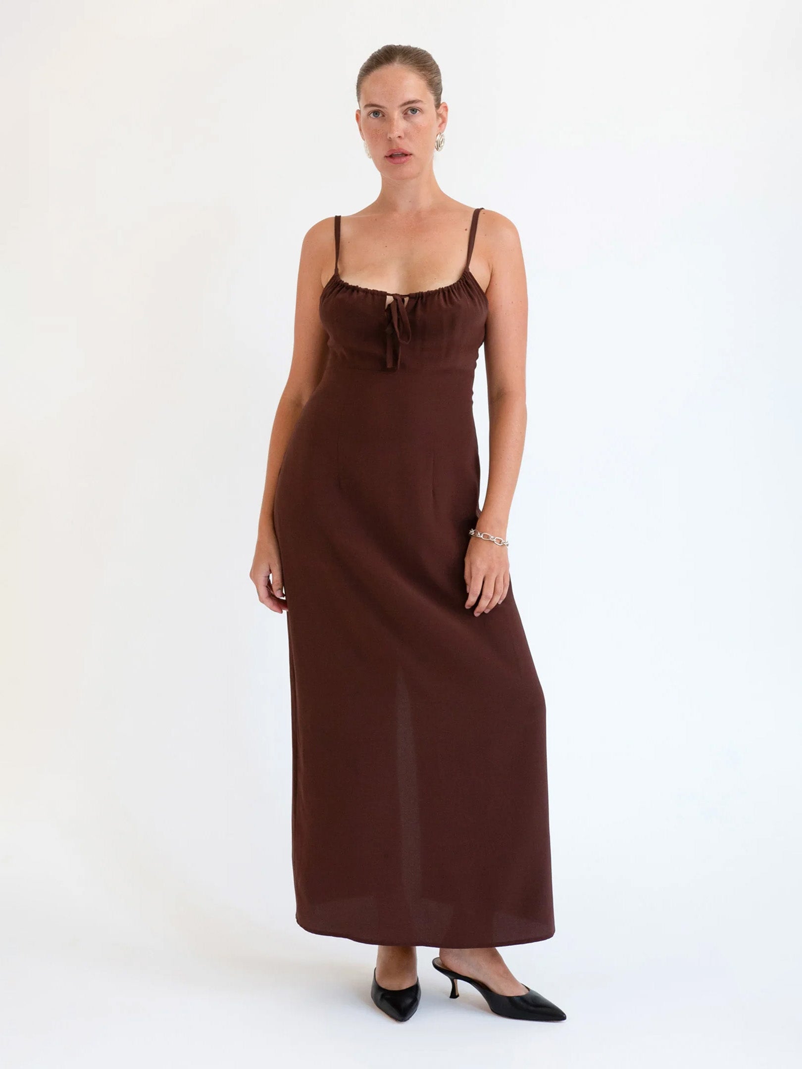 Olga Joan Empire Line Silk Dress Ciocco