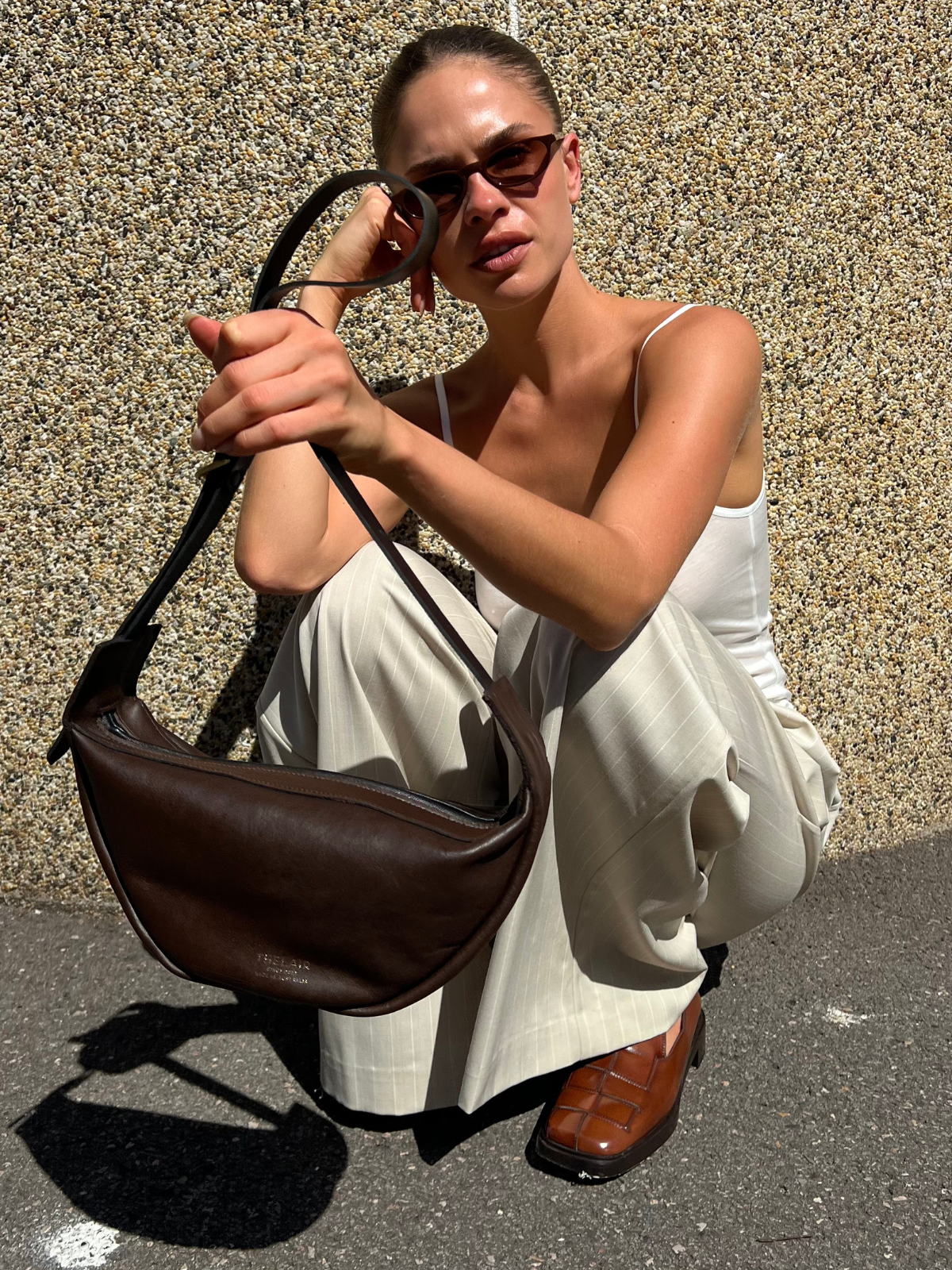 The Lair Slouch Zipper Bag Large Mahogany Gold