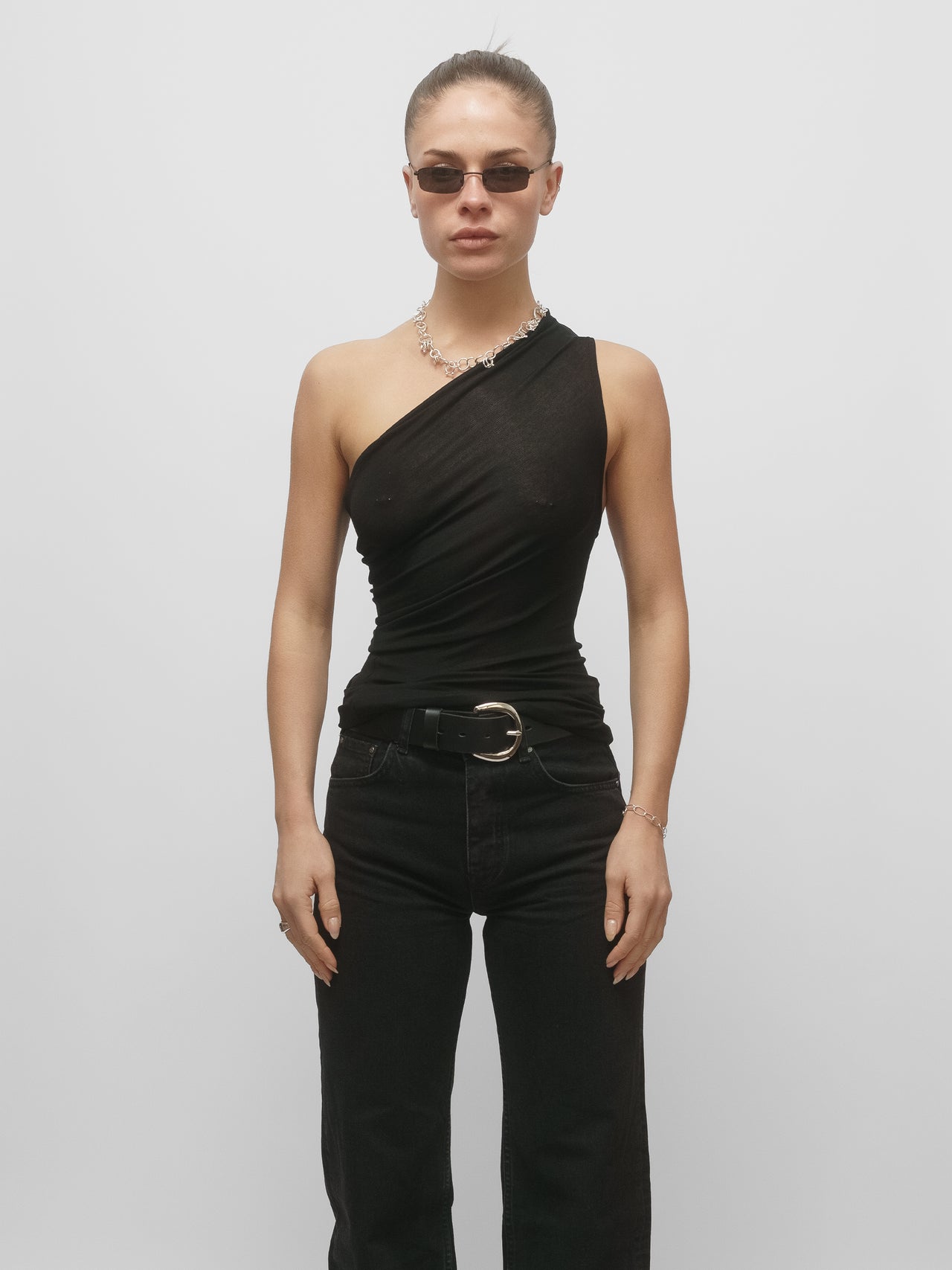 The Lair Apparel Anja One Shoulder Top Black