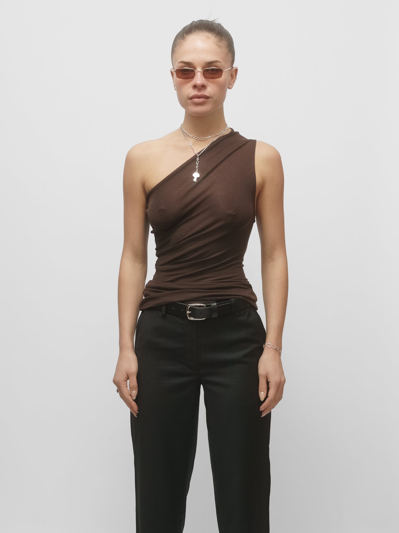 The Lair Apparel Anja One Shoulder Top Cocoa