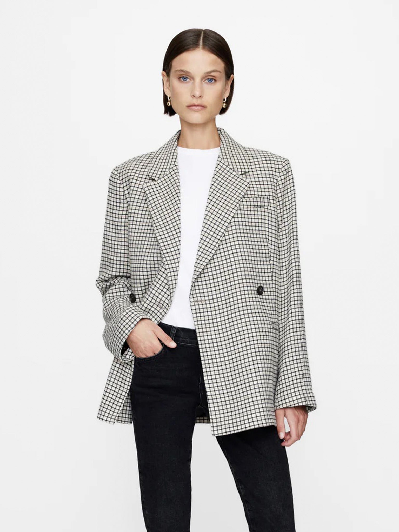 Anine Bing Kaia Blazer Cream and Tan Check