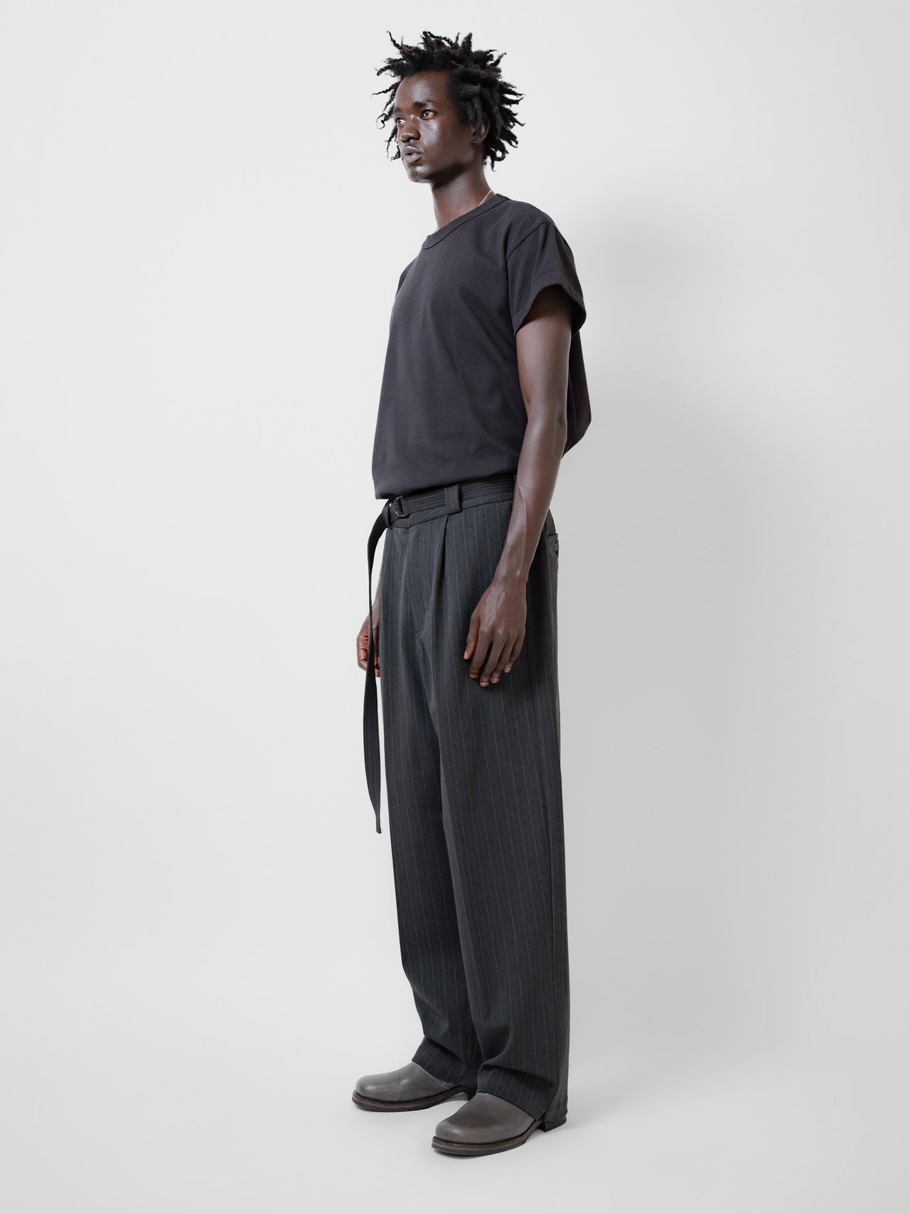 Beach Brains Pleated Suit Pant Charcoal Pinstripe