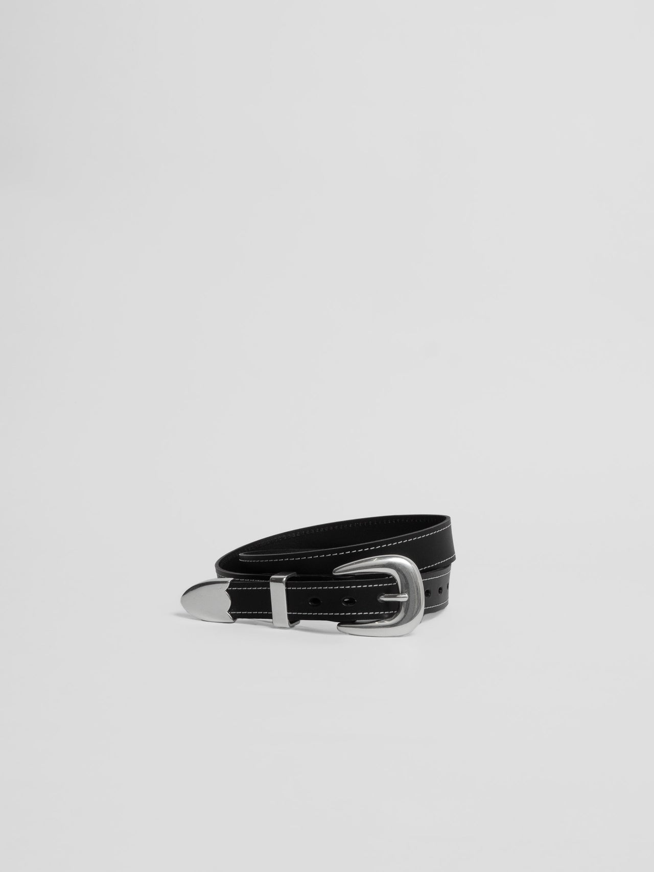 The Lair Claude White Stitch Belt Silver