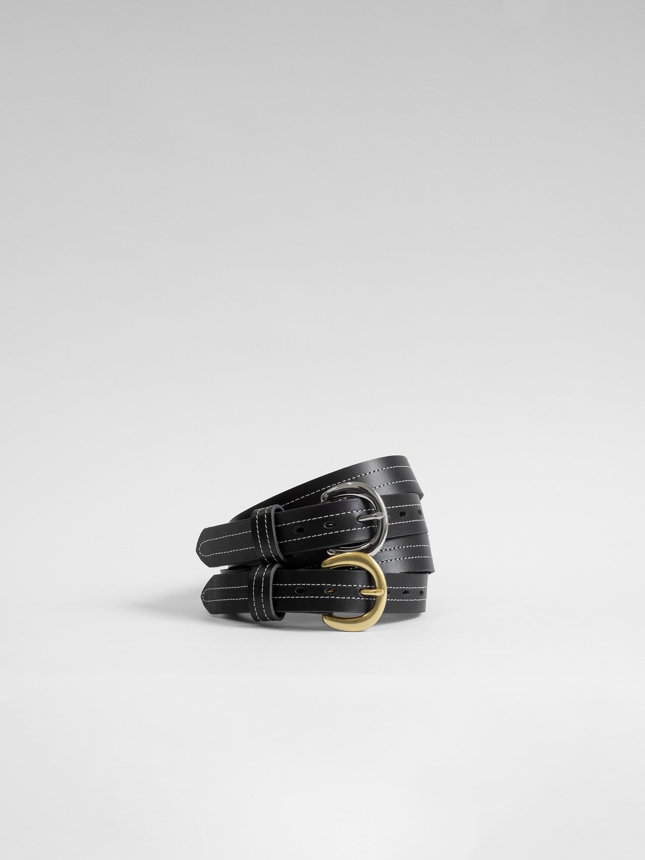The Lair Camille White Stitch Belt Slim Brass