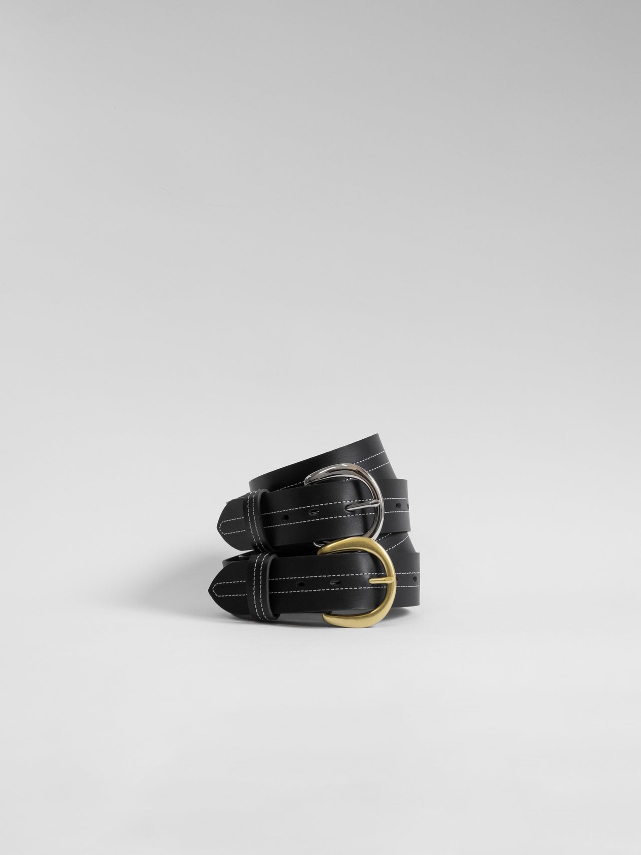 The Lair Camille White Stitch Belt Wide Brass