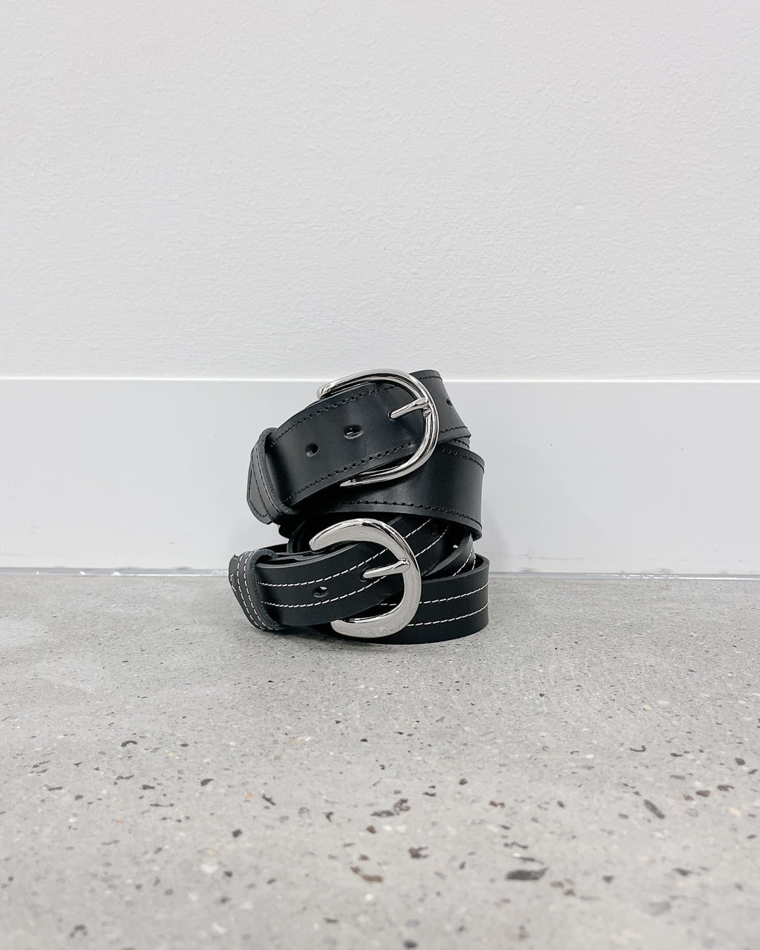 The Lair Camille White Stitch Belt Wide Silver