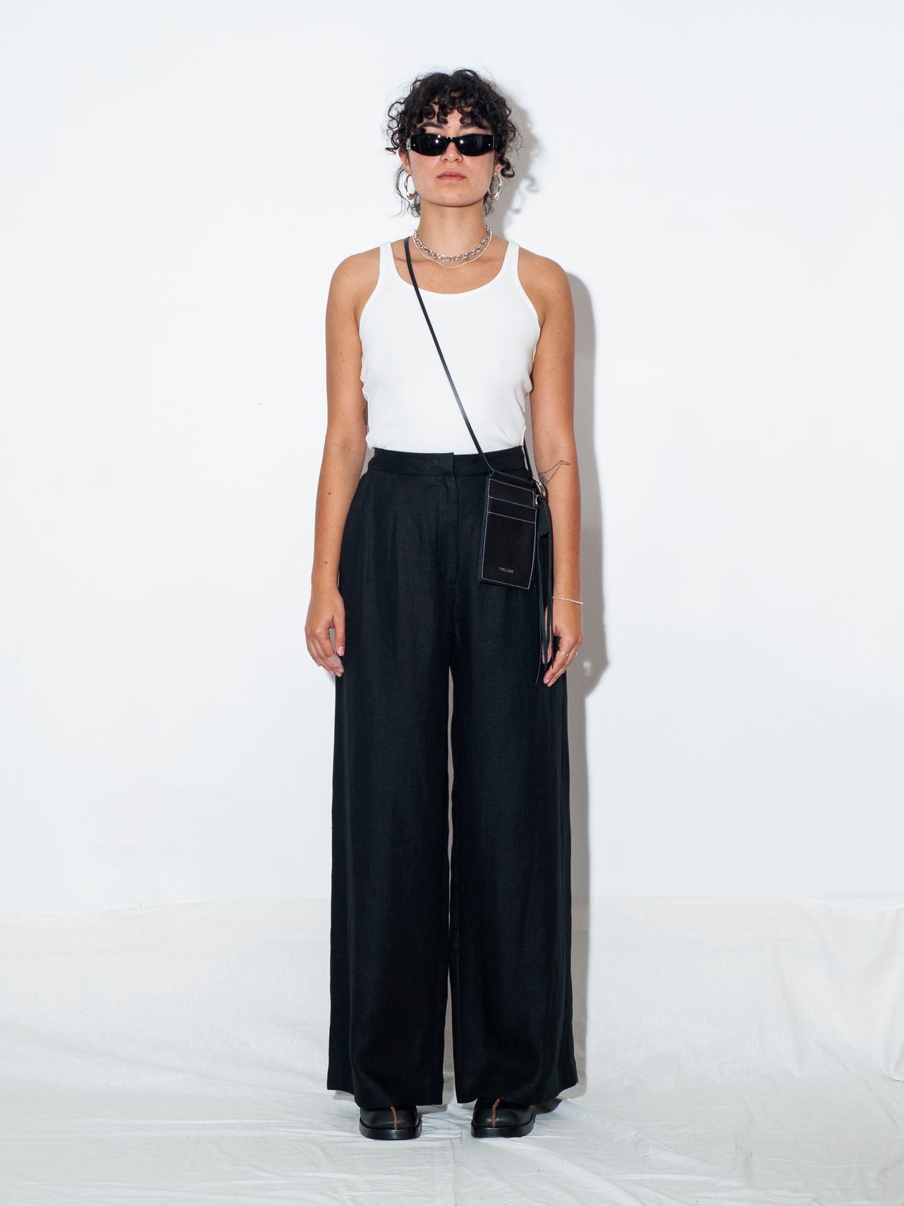 MATIN Herringbone Linen Wide Leg Pant Black