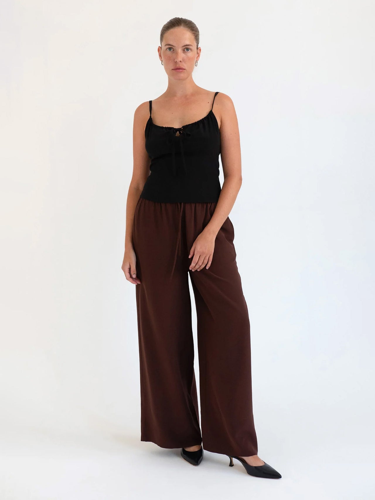 Olga Joan Drawstring Silk Pant Ciocco