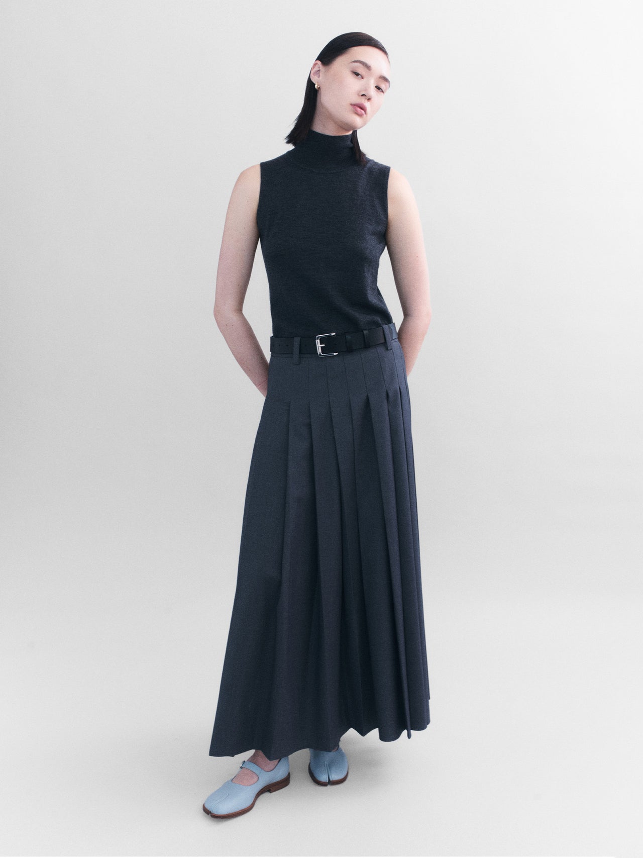 Courtney Zheng Heidi Pleated Wool Maxi Skirt Grey