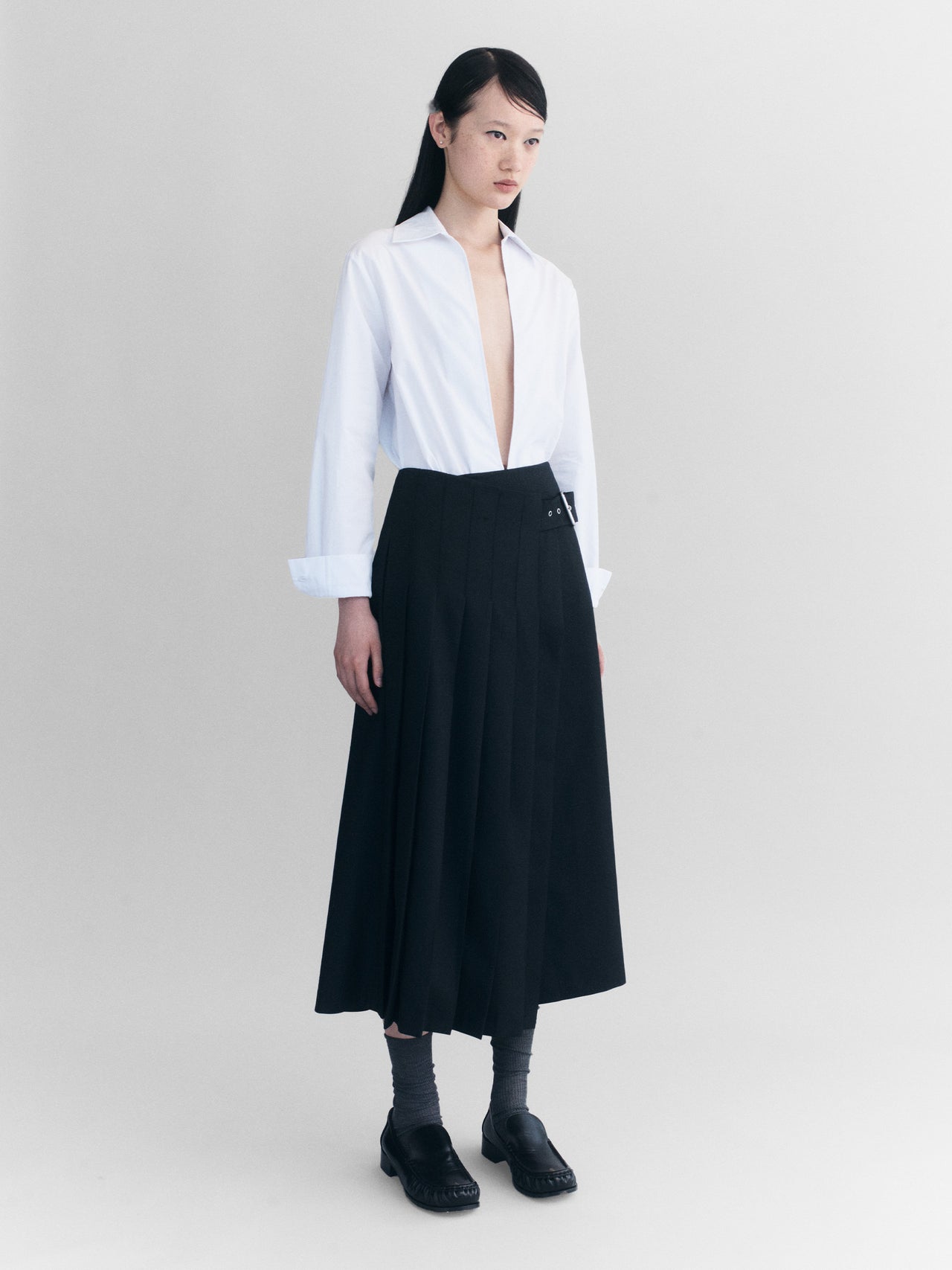Courtney Zheng Ansel Pleated Wool Skirt Black