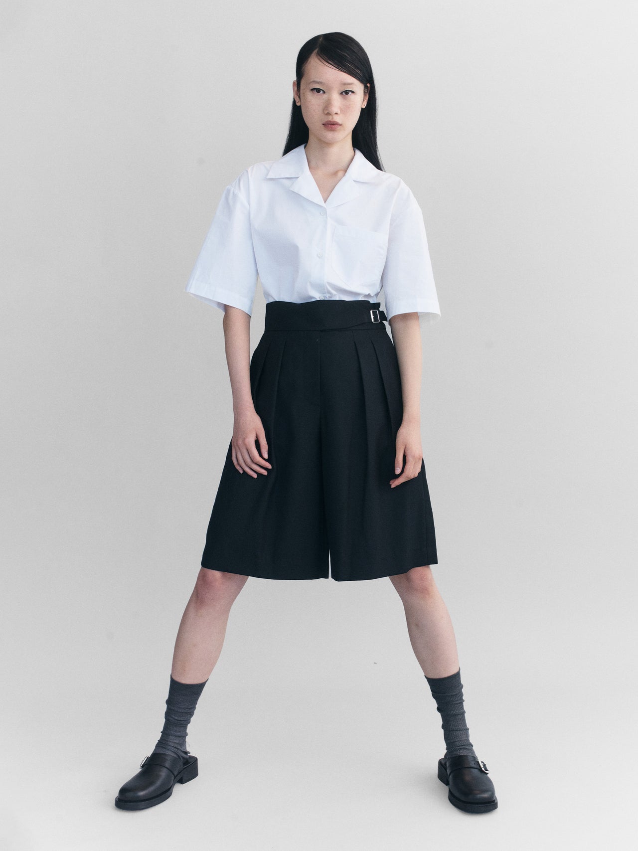 Courtney Zheng Gus Double Pleat Wool Shorts Black