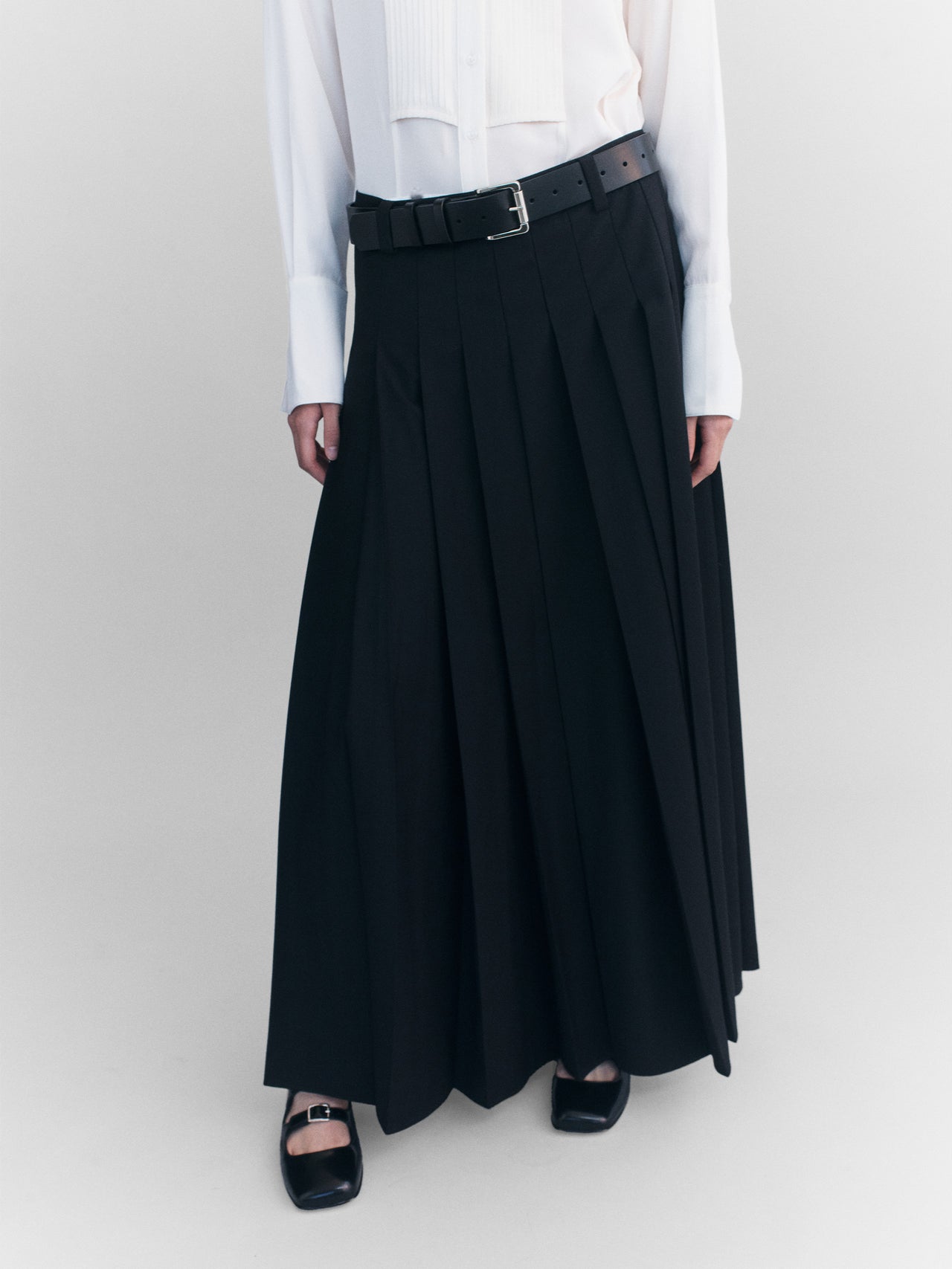 Courtney Zheng Heidi Pleated Wool Maxi Skirt Black