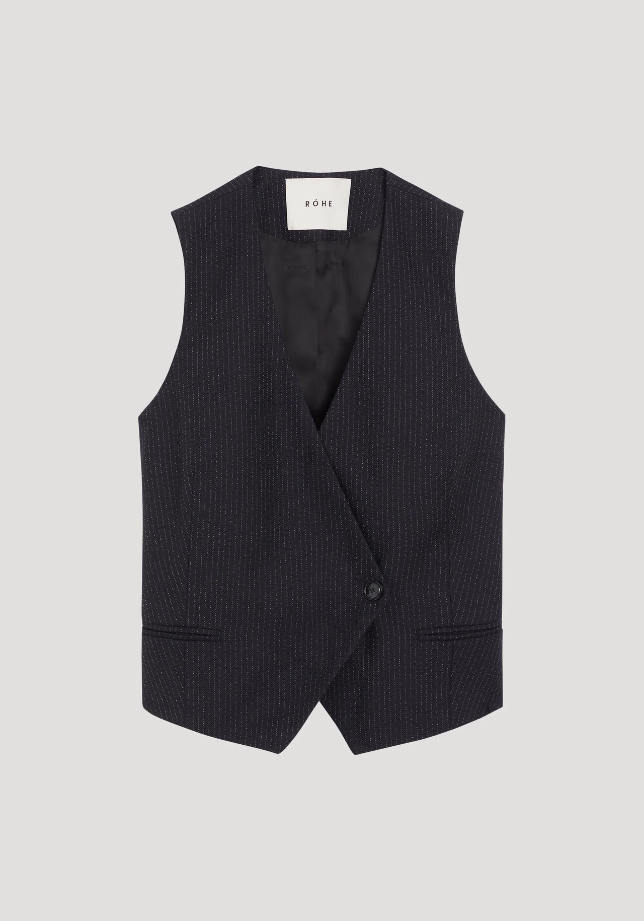 RÓHE Fitted Waist Coat Navy Pinstripe