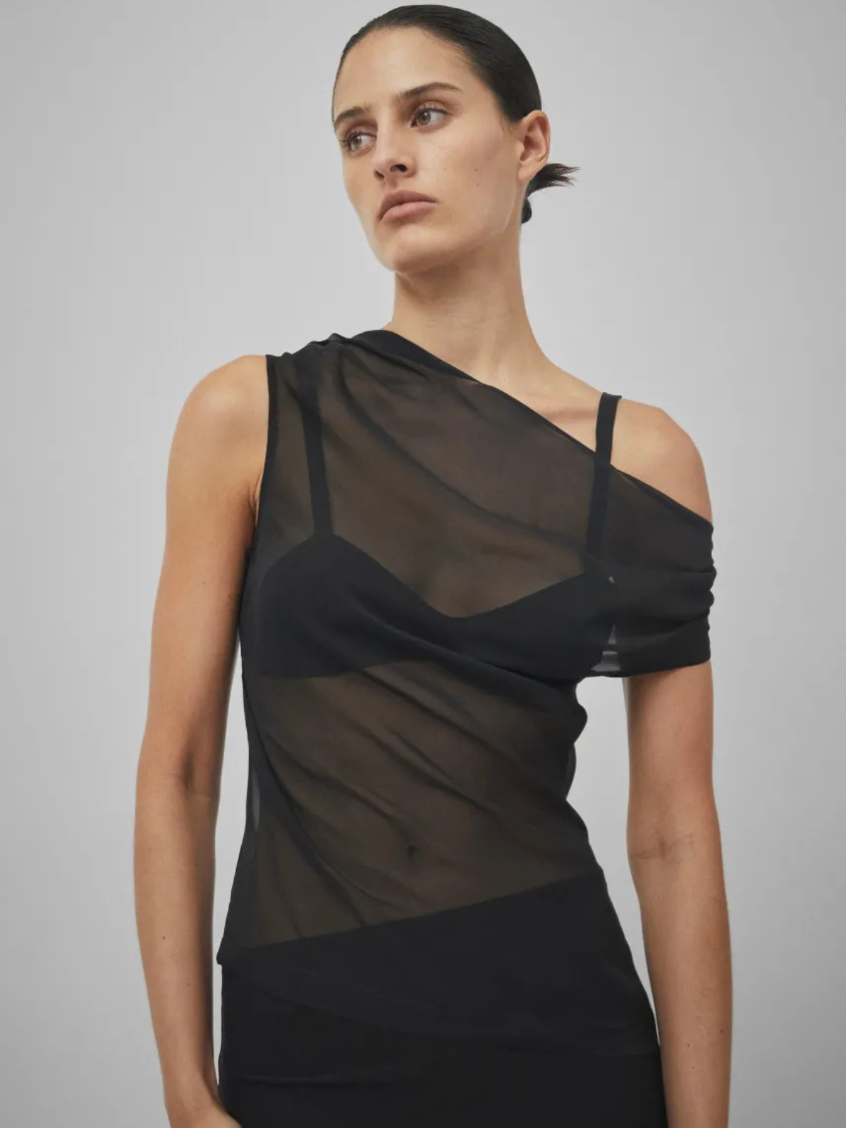 BEARE PARK Silk Georgette Off Shoulder Top Black