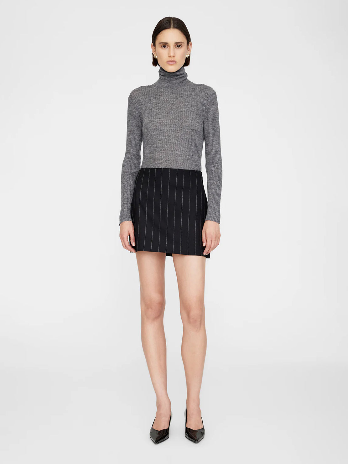 Anine Bing Tierra Skirt Dark Grey Pinstripe