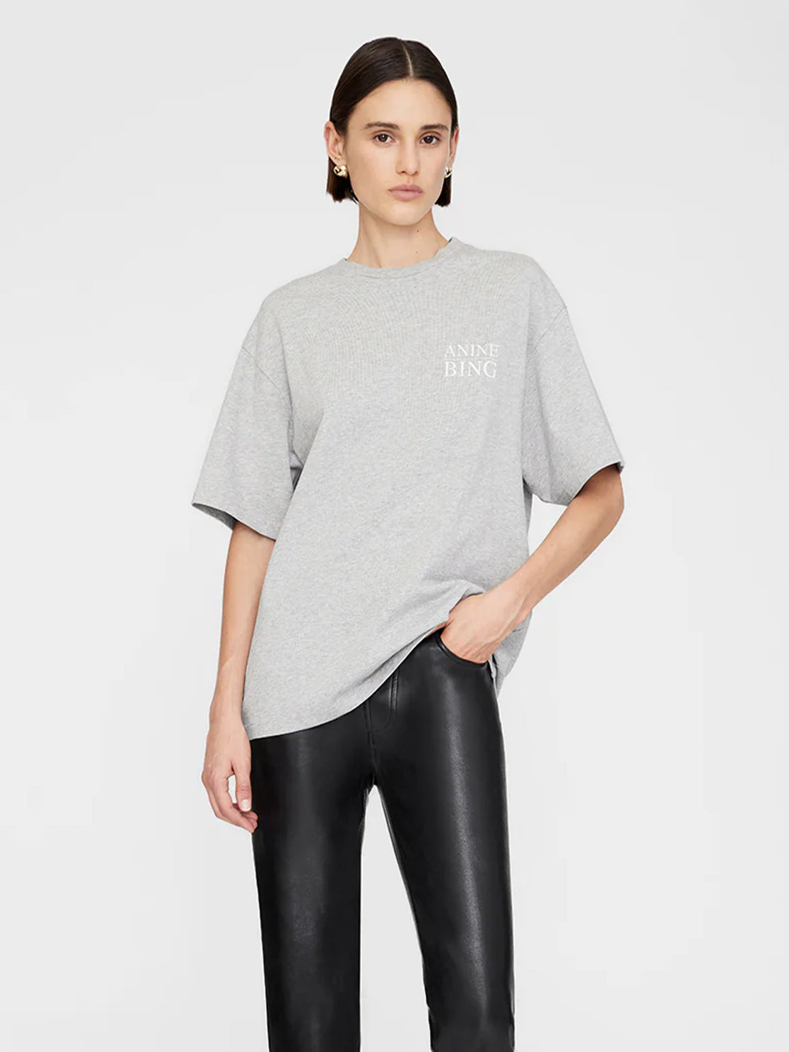 Anine Bing Myers Tee Serif NY Washed Heather Grey