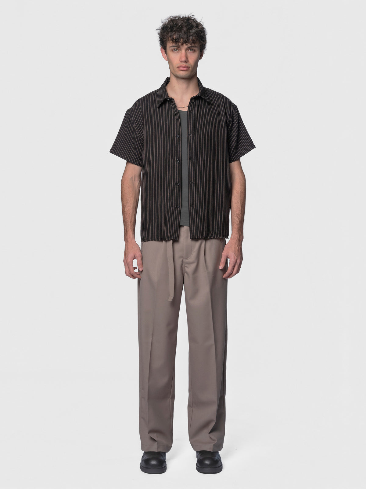 BEACH BRAINS Billy SS Shirt Black Tan Stripe