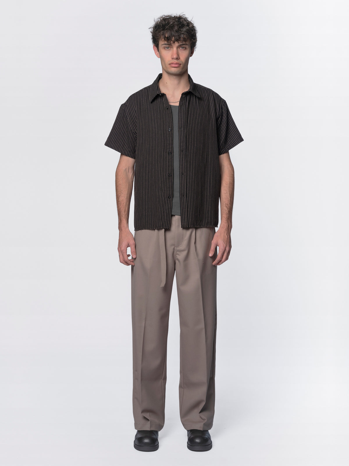 BEACH BRAINS Billy SS Shirt Black Tan Stripe