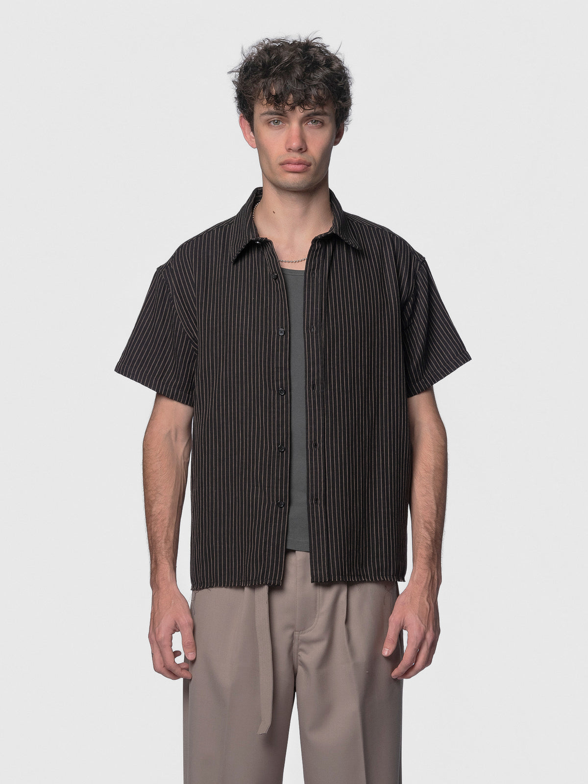 BEACH BRAINS Billy SS Shirt Black Tan Stripe