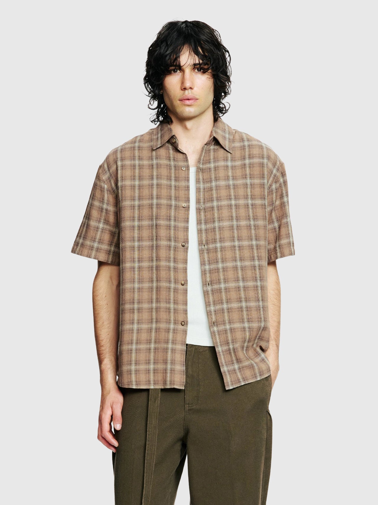 BEACH BRAINS Drop SS Shirt Brown Check