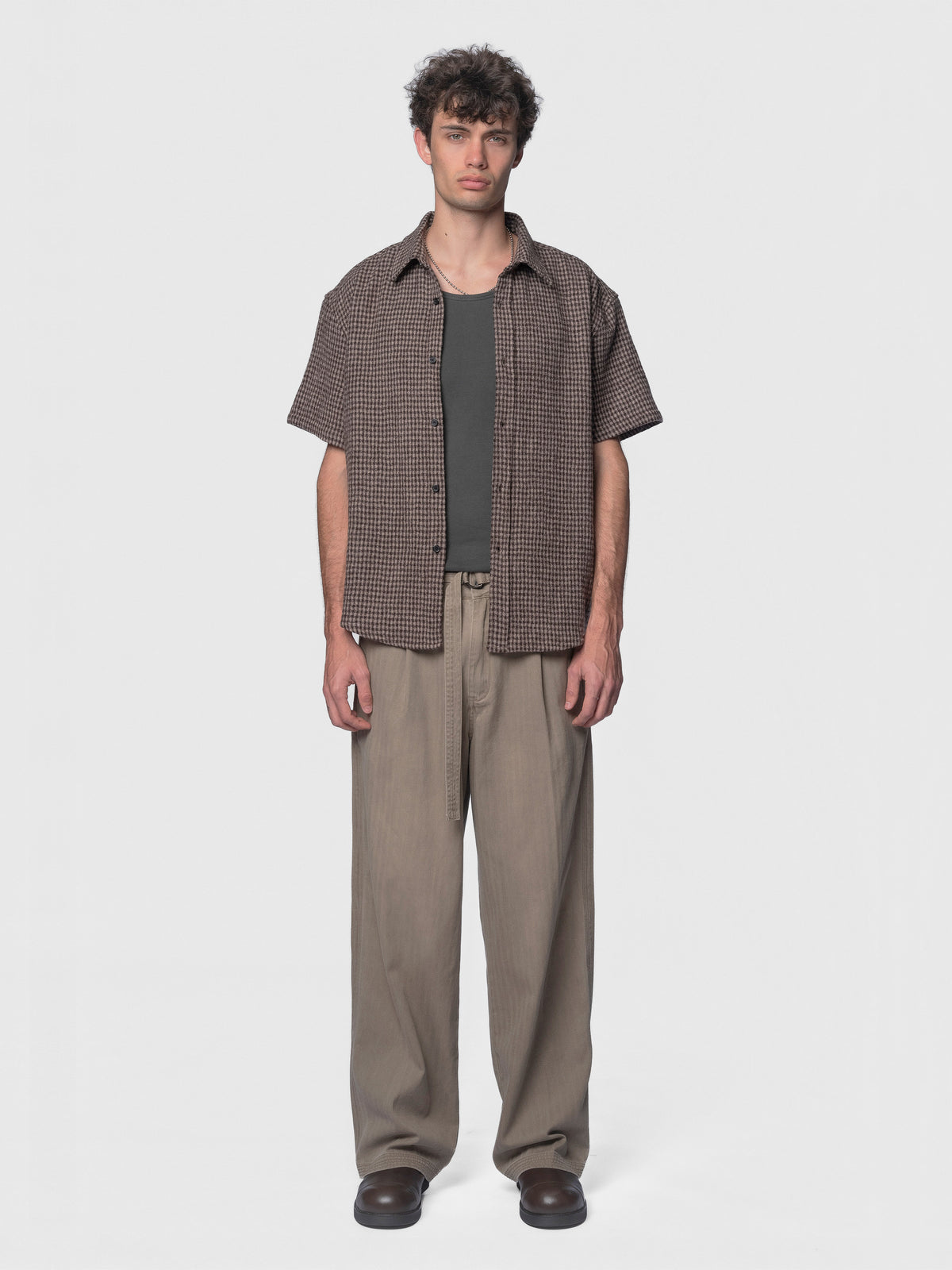 BEACH BRAINS Drop Short Sleeve Shirt Brown Check