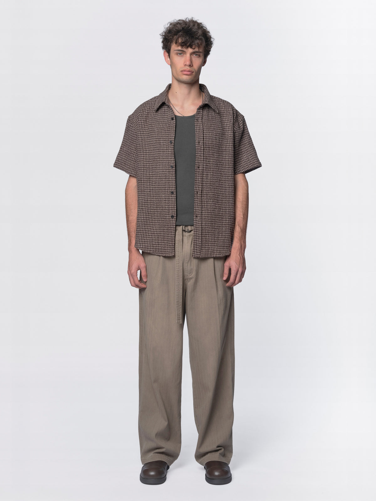 BEACH BRAINS Drop Short Sleeve Shirt Brown Check