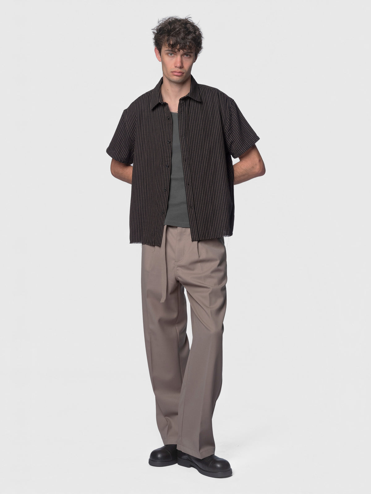 BEACH BRAINS Billy SS Shirt Black Tan Stripe
