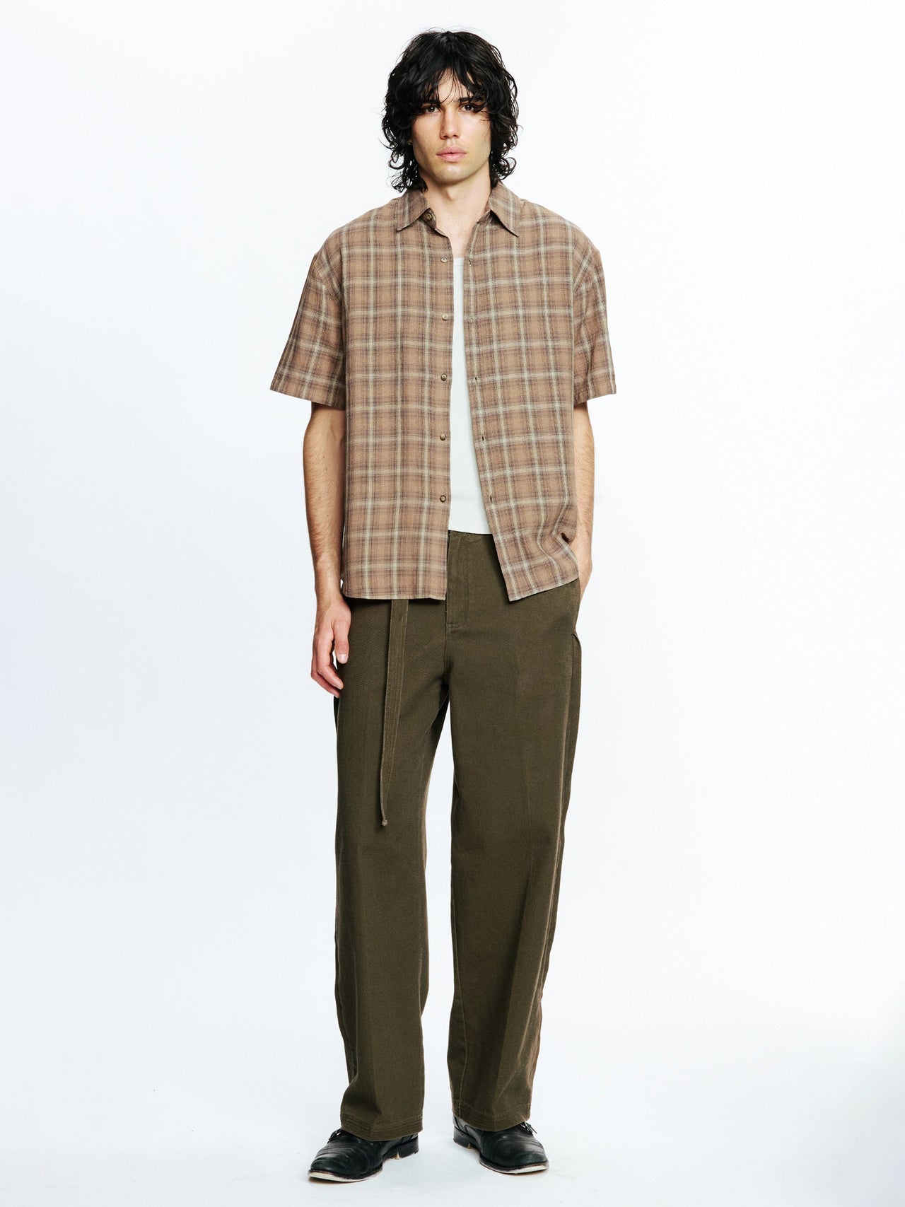 BEACH BRAINS Drop SS Shirt Brown Check