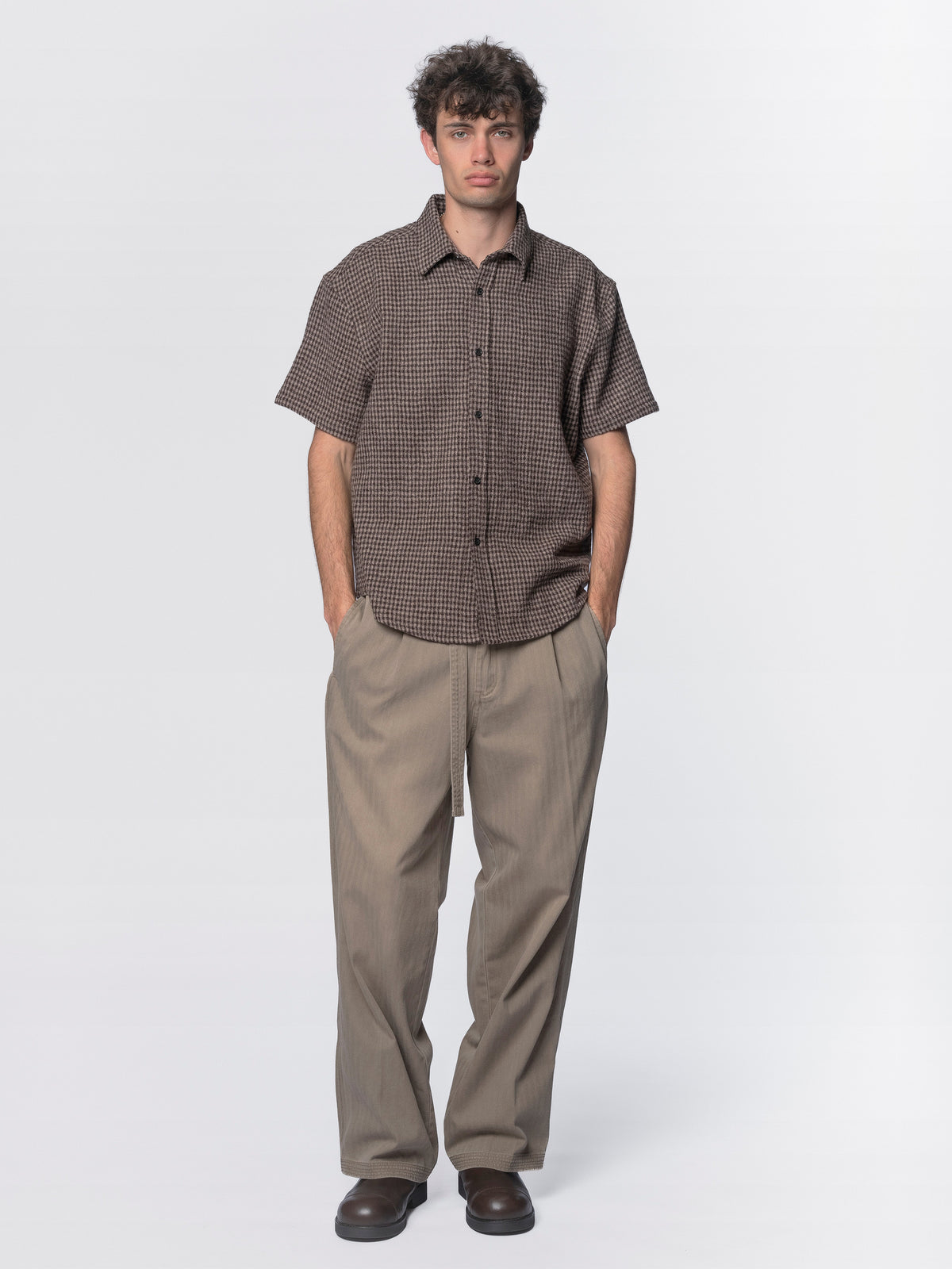 BEACH BRAINS Drop Short Sleeve Shirt Brown Check