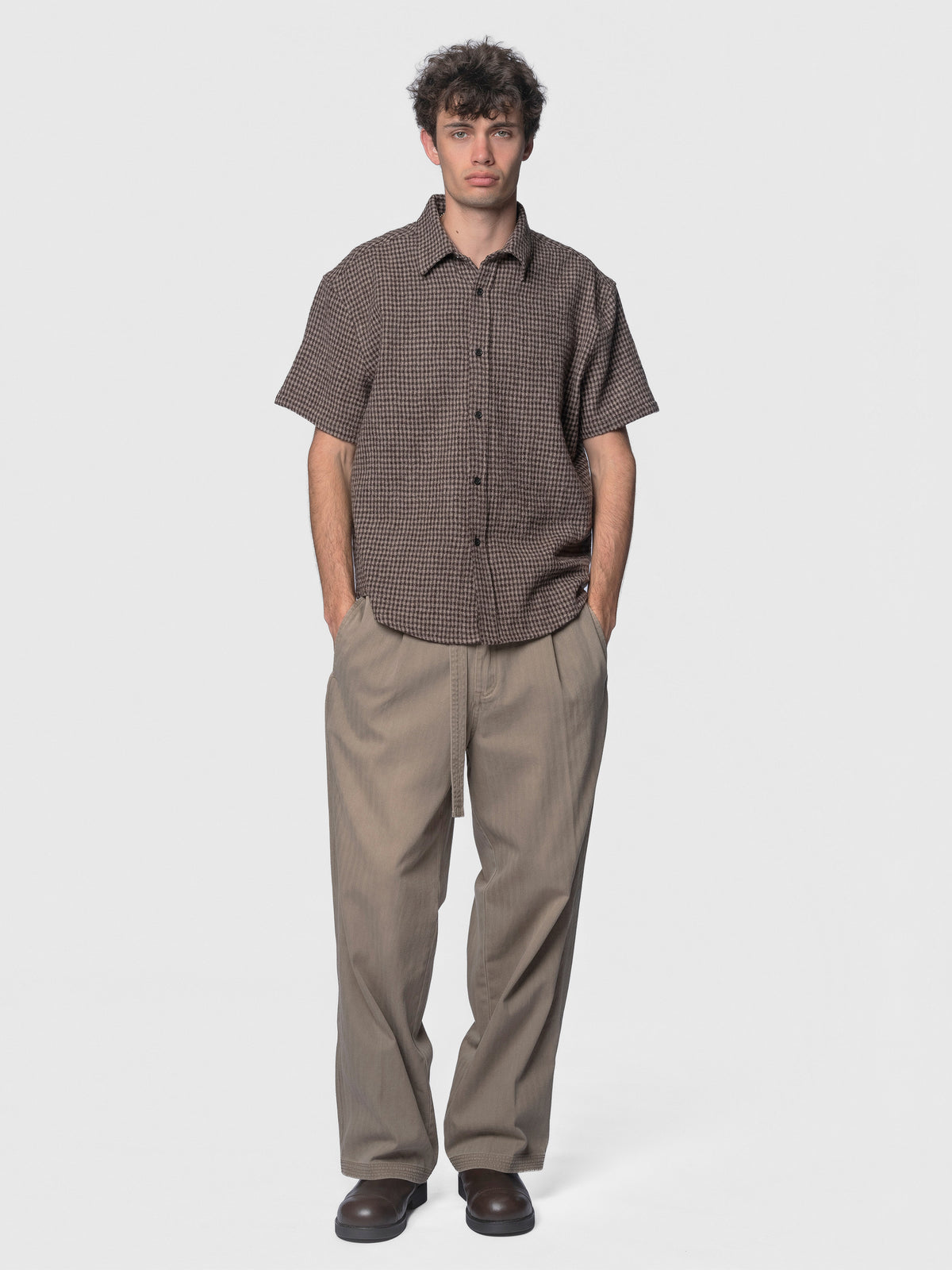 BEACH BRAINS Drop Short Sleeve Shirt Brown Check