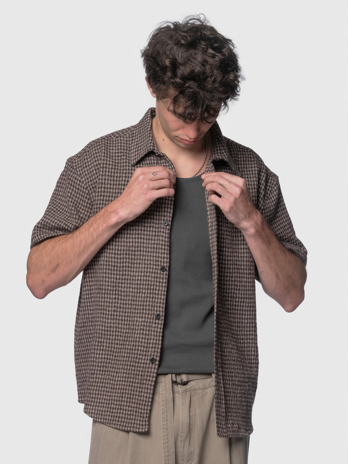 BEACH BRAINS Drop Short Sleeve Shirt Brown Check