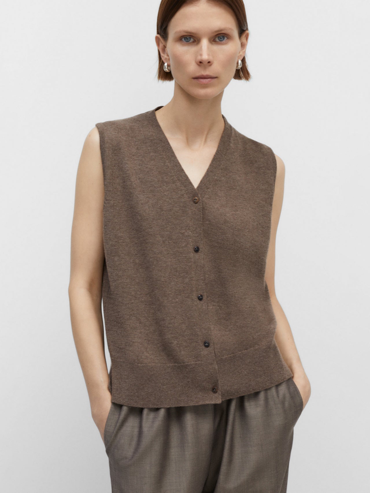 CORDERA Merino Wool Lace Waistcoat Taupe