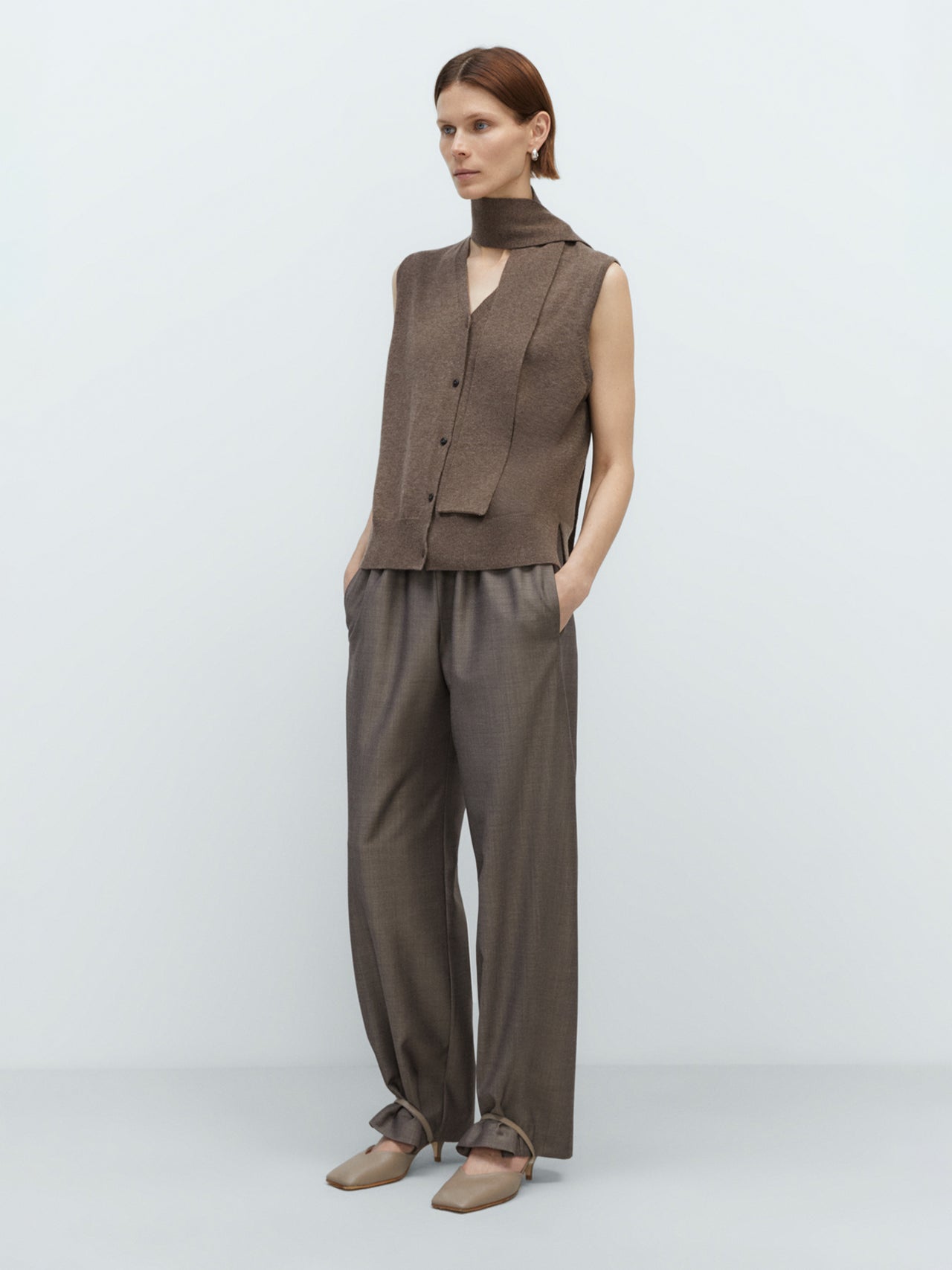 CORDERA Merino Wool Lace Waistcoat Taupe