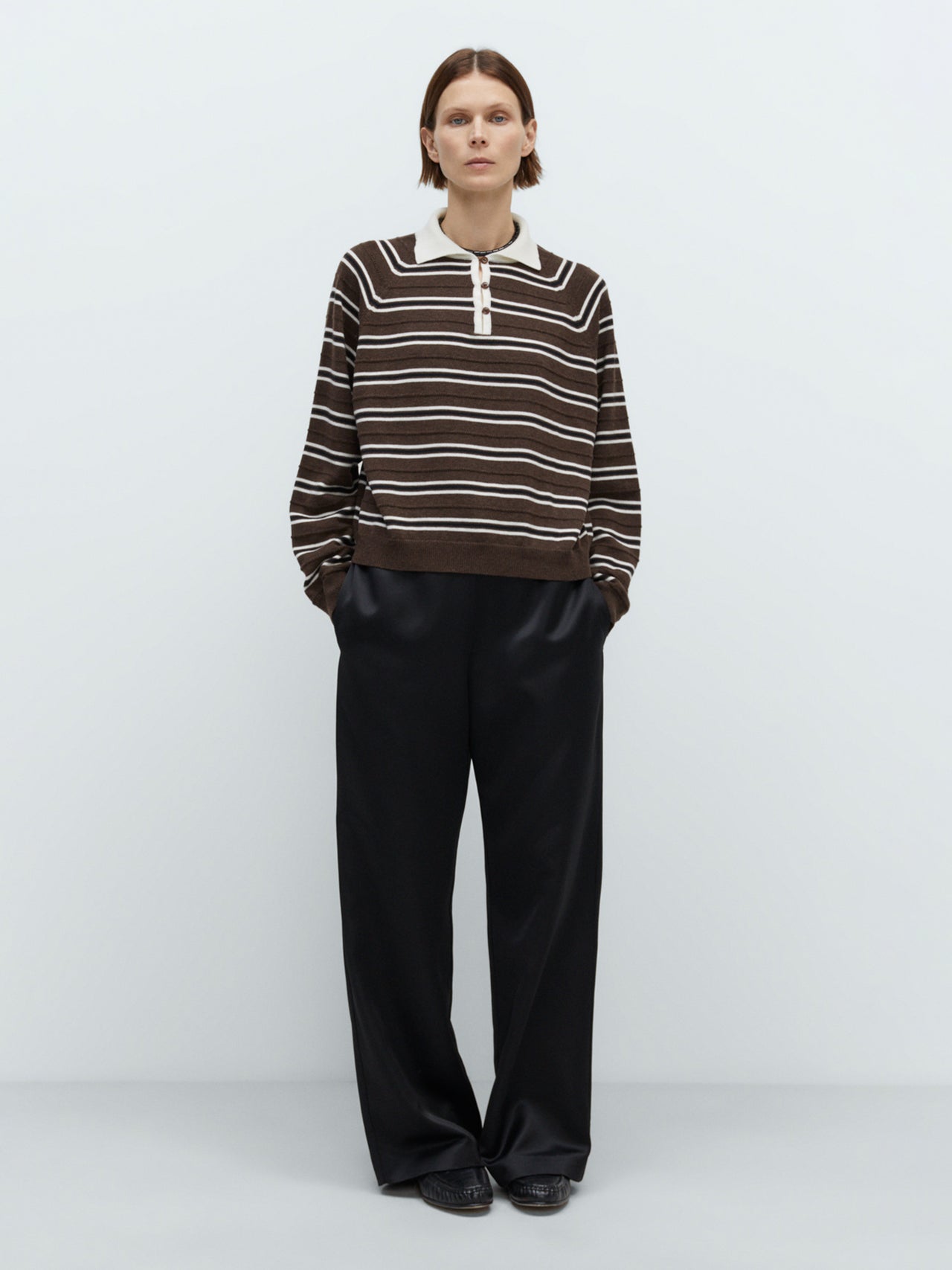 CORDERA Merino Wool Striped Polo Brown