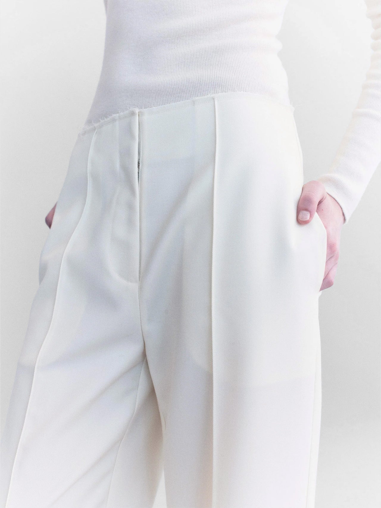 Courtney Zheng Leon Wool Raw Edge Pants Ivory