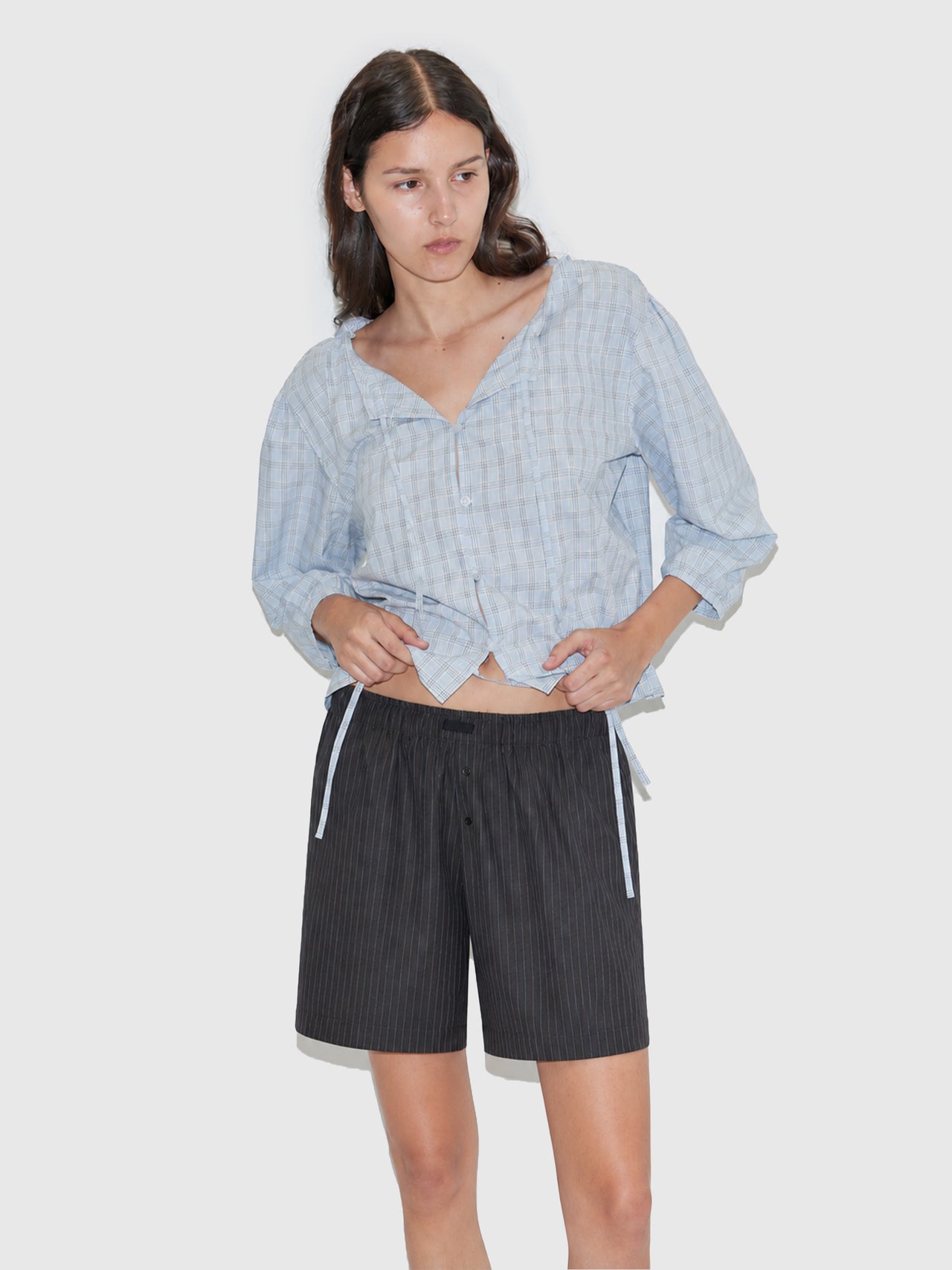 Deiji Studios Wool Boxer Short Charcoal Stripe