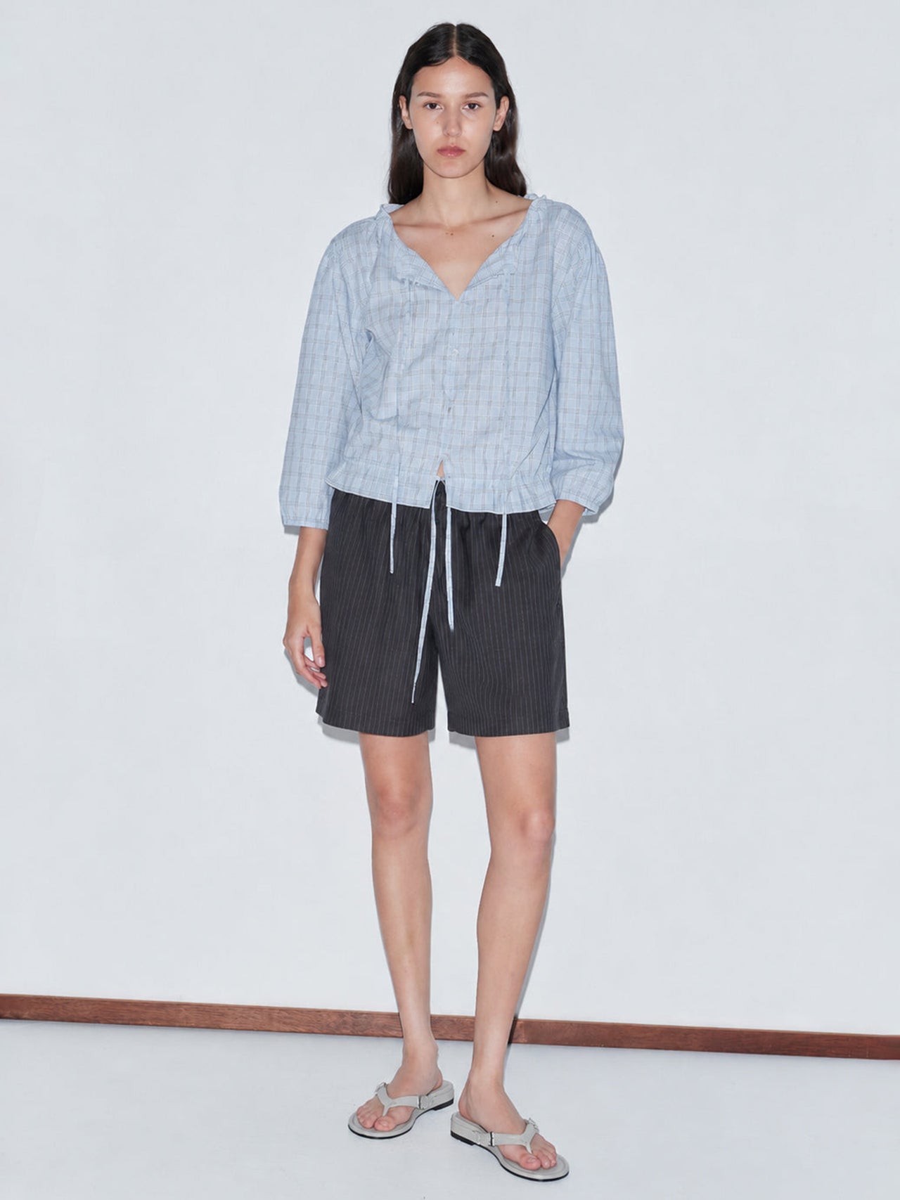 Deiji Studios Wool Boxer Short Charcoal Stripe