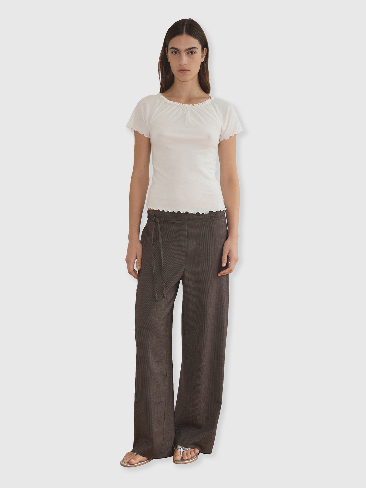 Deiji Studios Double Belted Pant Brown Stripe