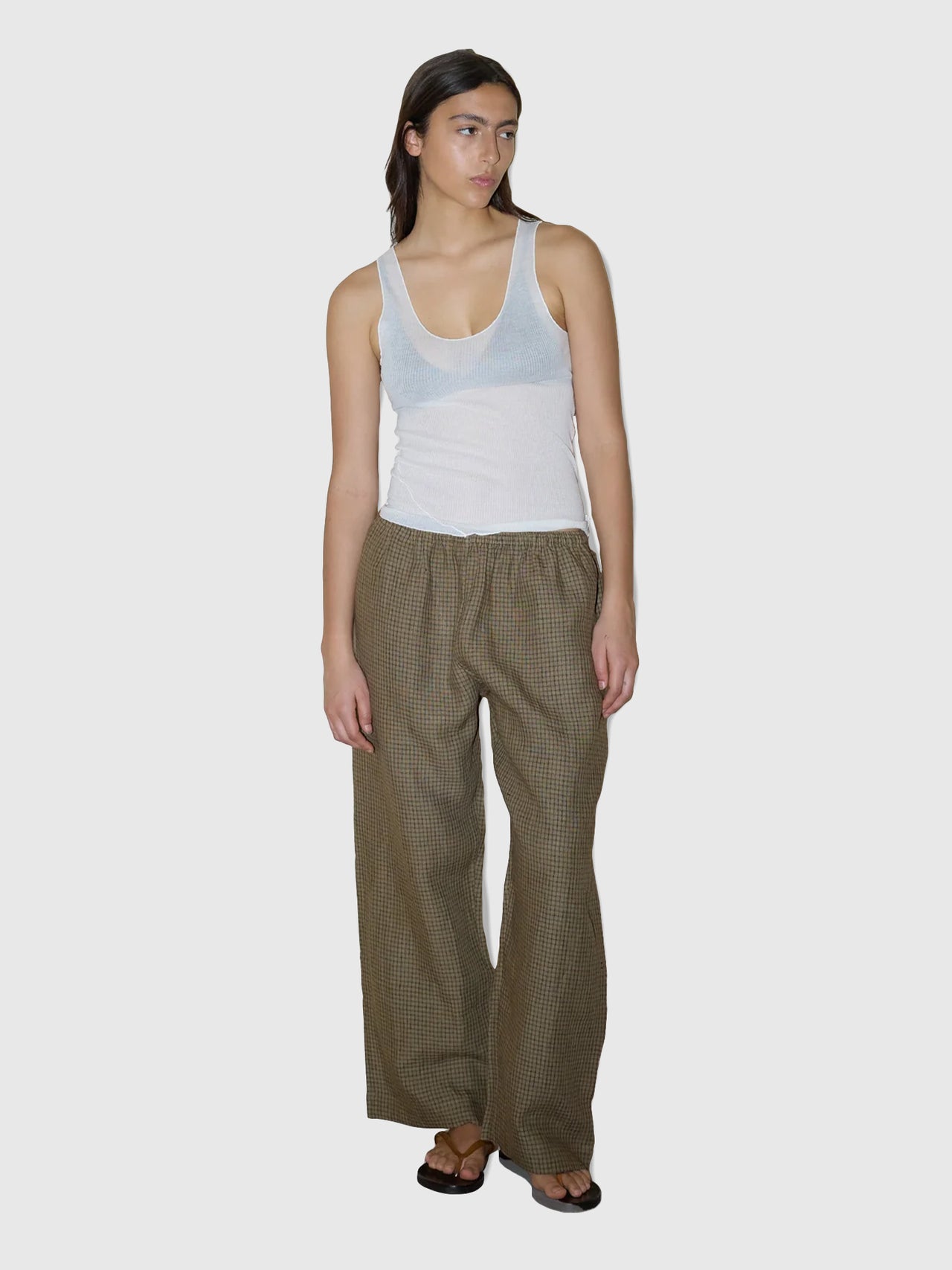 Deiji Studios Linen Ease Trouser Pine Check