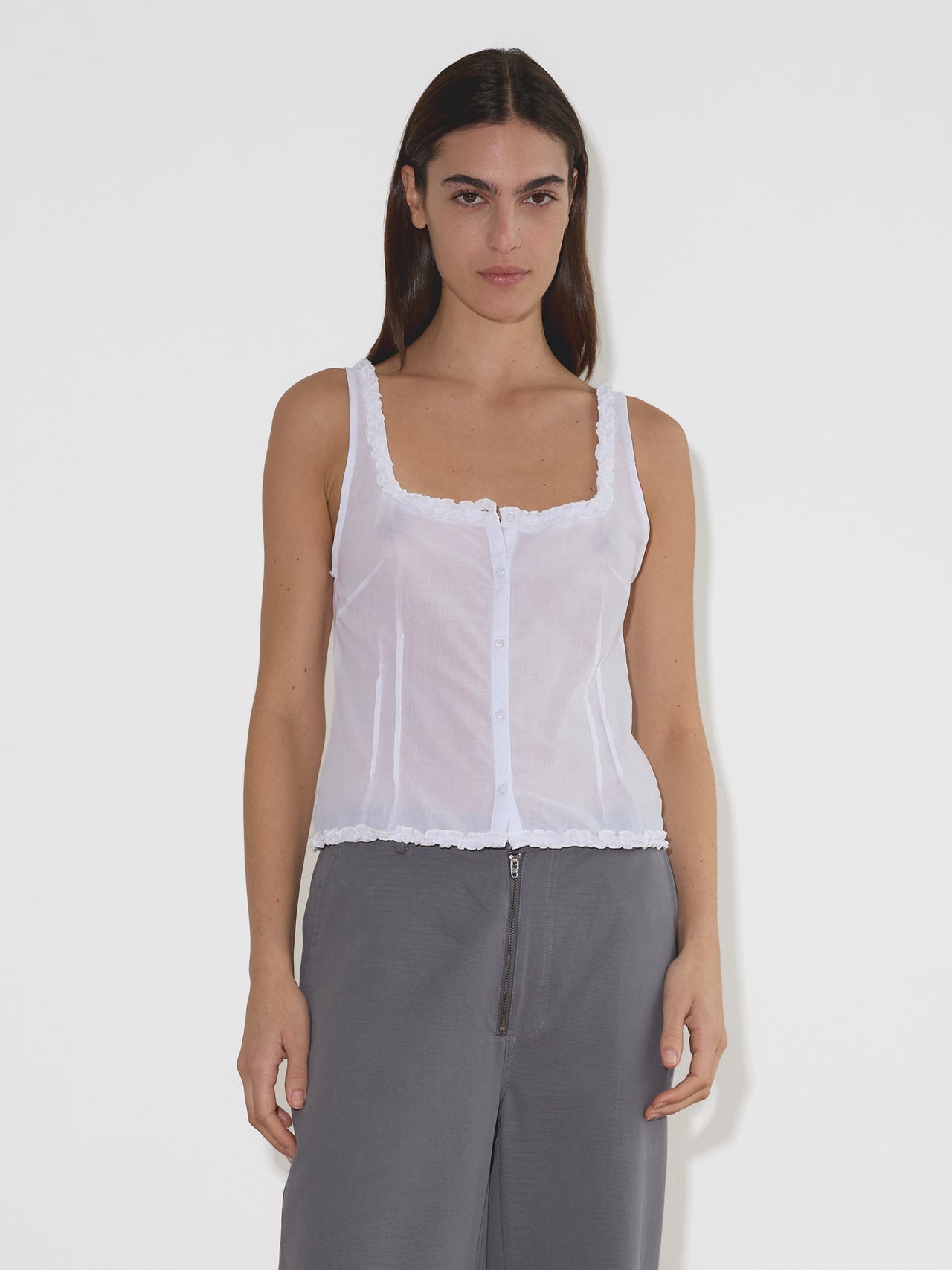 Deiji Studios Button Frill Top White
