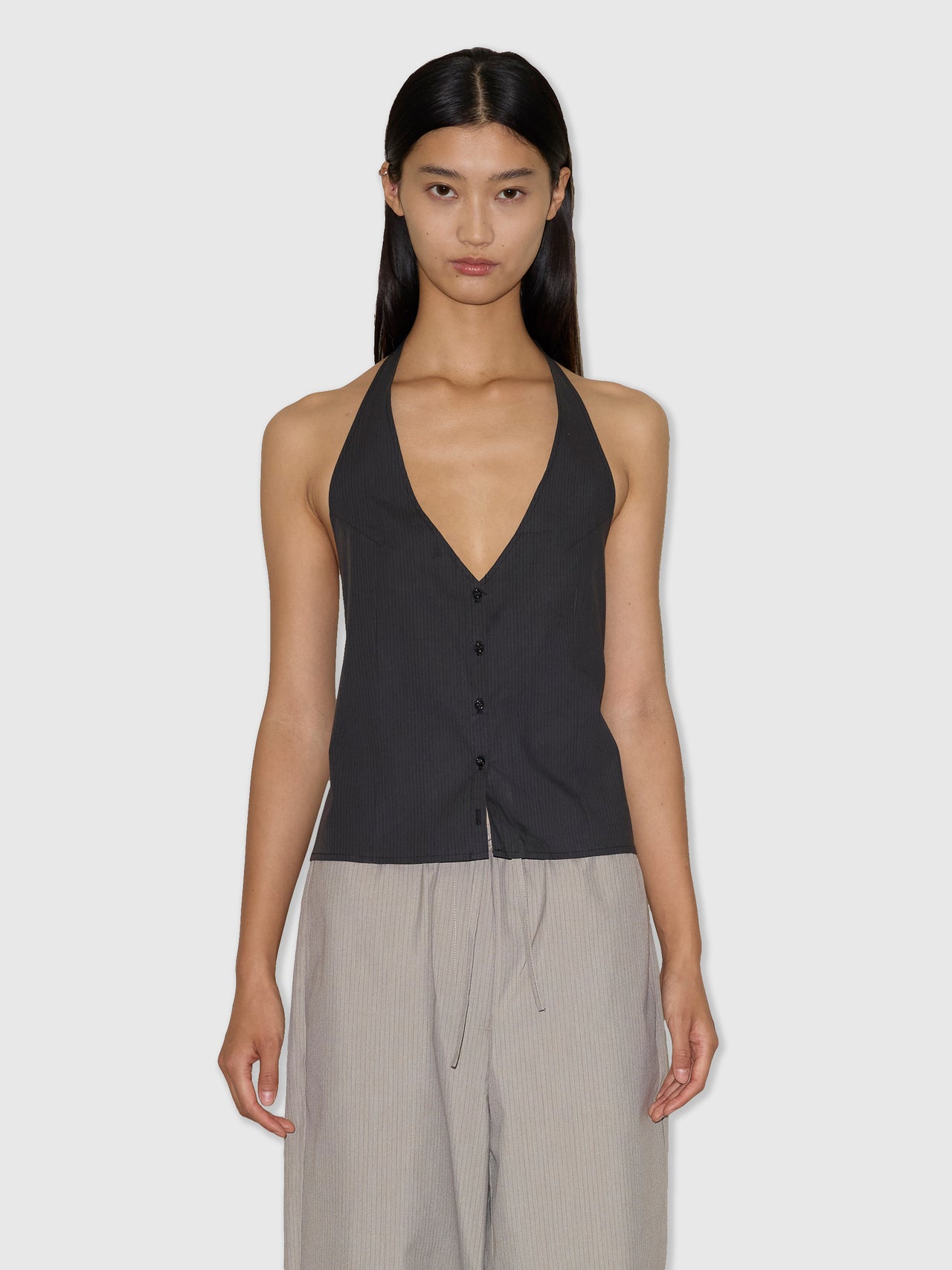 Deiji Studios Waist Halter Top Black Stripe