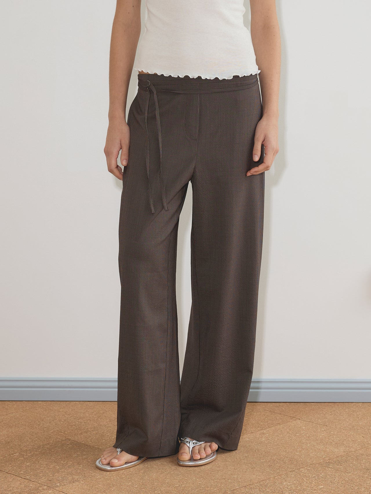 Deiji Studios Double Belted Pant Brown Stripe