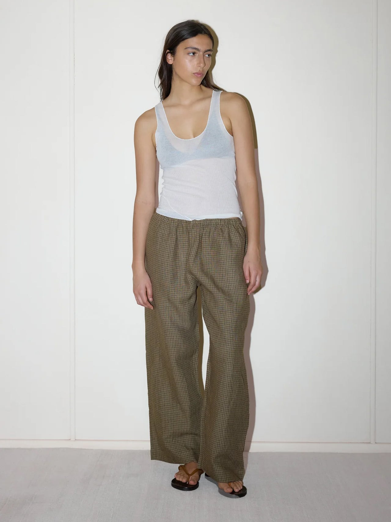 Deiji Studios Linen Ease Trouser Pine Check