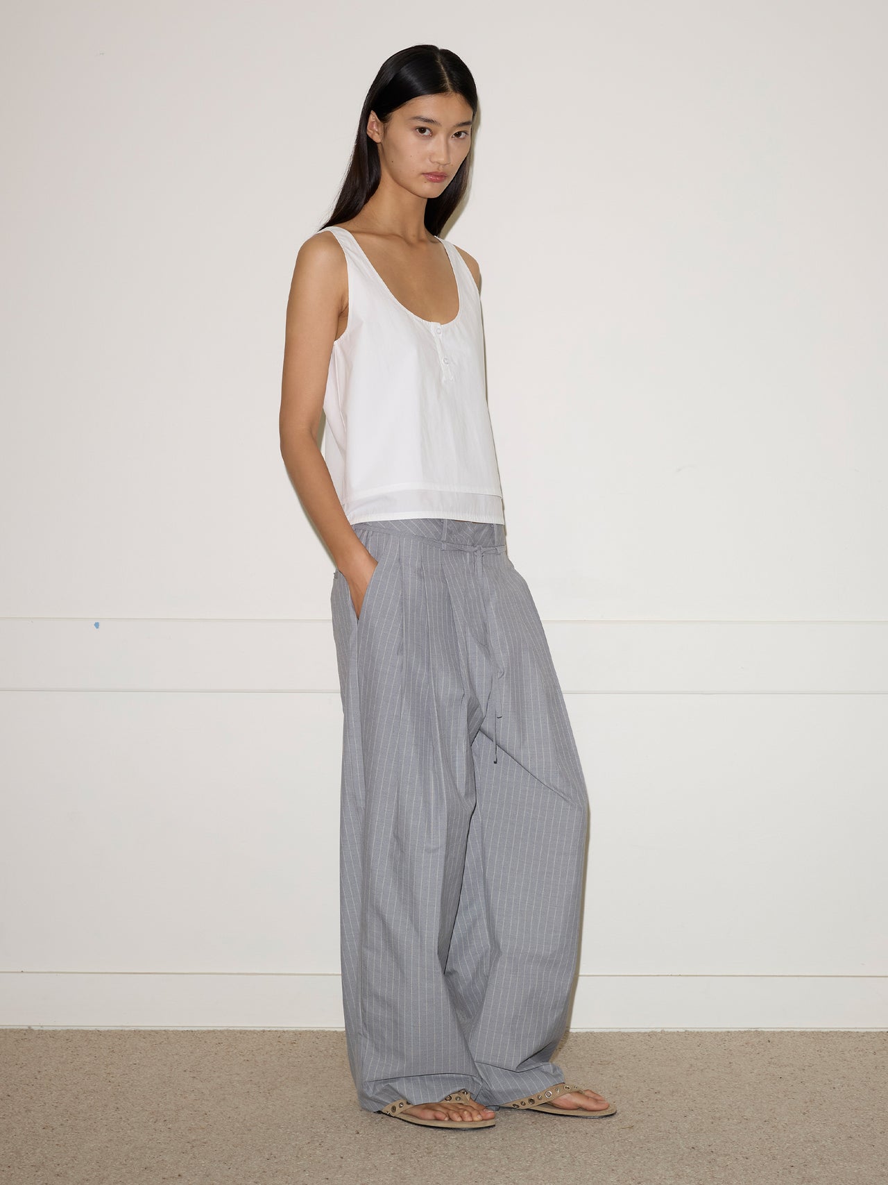 Deiji Studios Tri Pleat Pant Steel Stripe