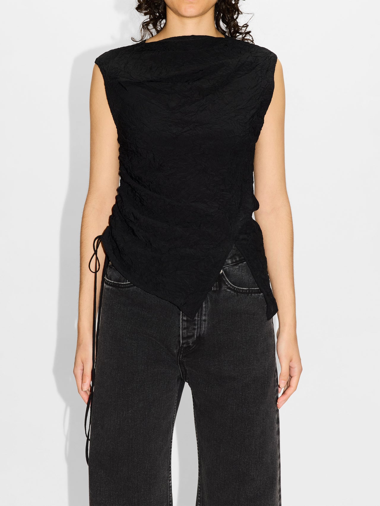 HOPE Black Crinkle Knot Top