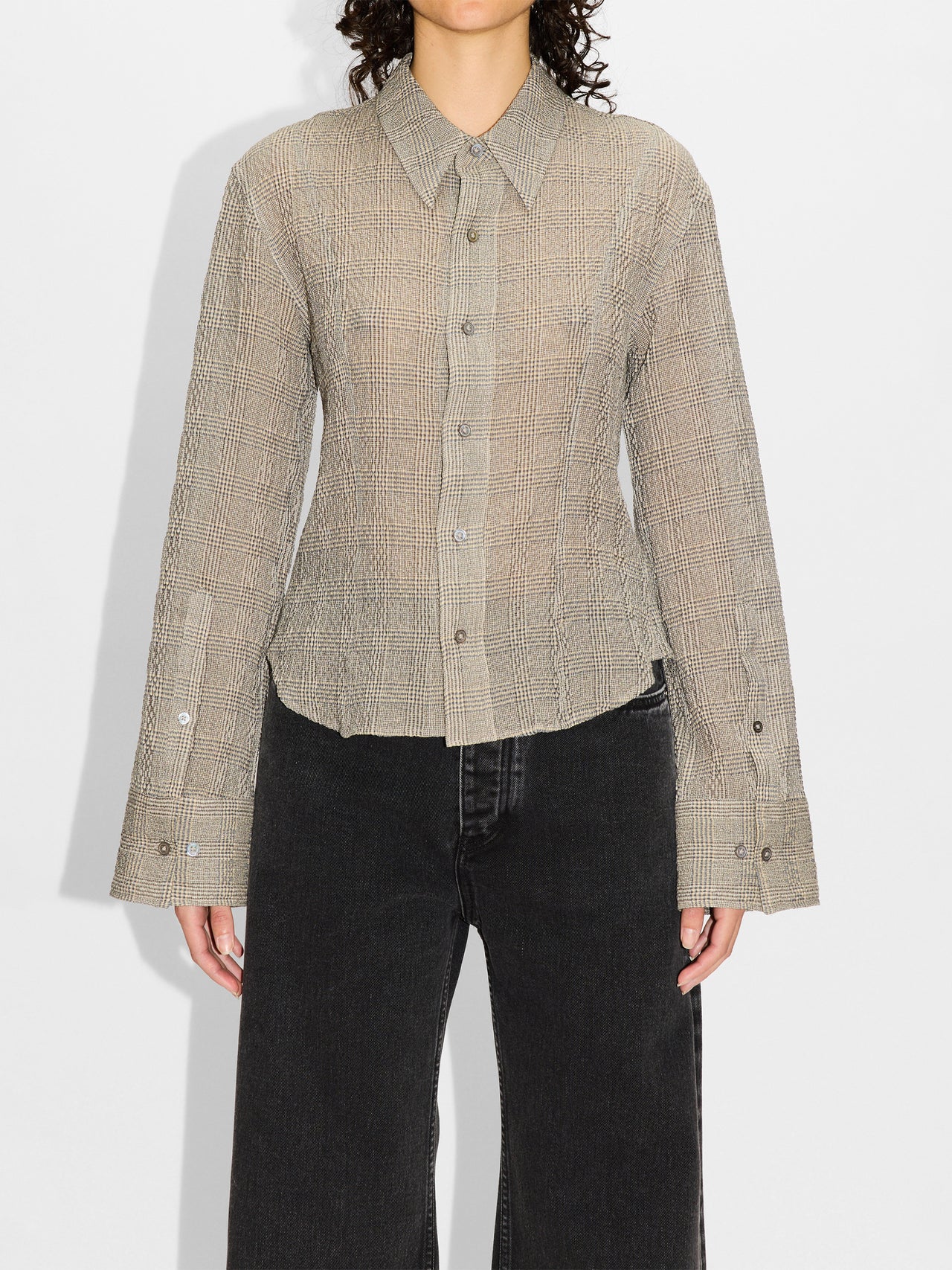 HOPE Crinkled Grey Check Shape Shirt