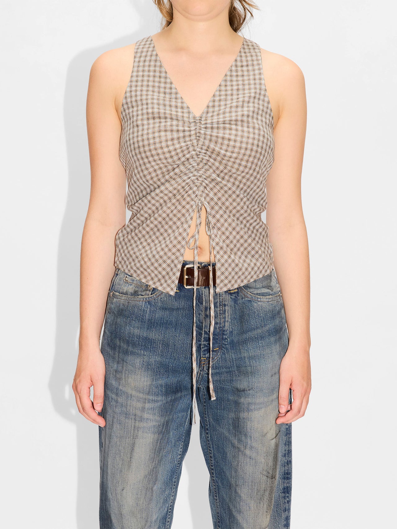 HOPE East Top Soft Grey Check