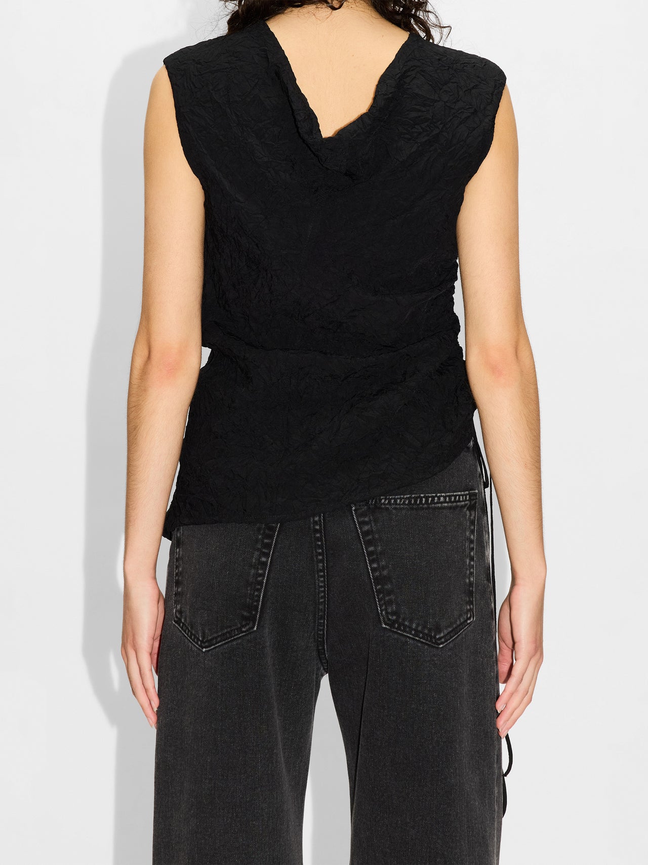 HOPE Black Crinkle Knot Top