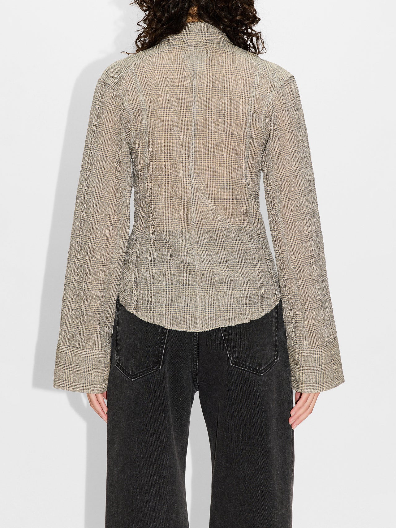 HOPE Crinkled Grey Check Shape Shirt
